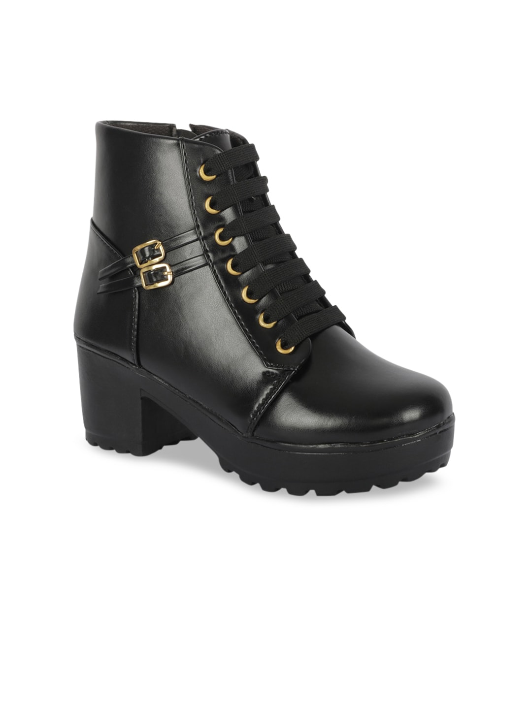 ZAPATOZ Women Black Solid Heeled Boots Price in India