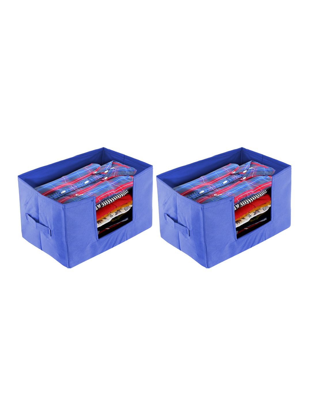 Kuber Industries Set Of 2 Blue Solid Shirt Stacker Organisers With Handles Price in India