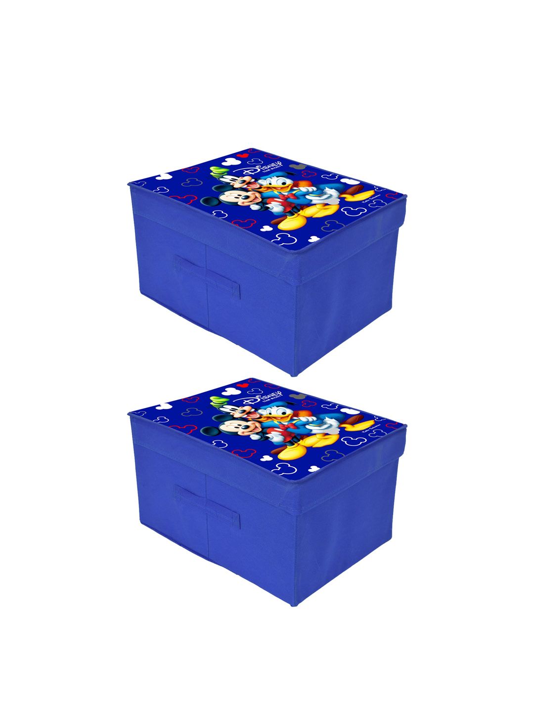 Kuber Industries Set Of 2 Blue Disney Team Mickey Printed Foldable Saree Cover Storage Boxes With Lids Price in India