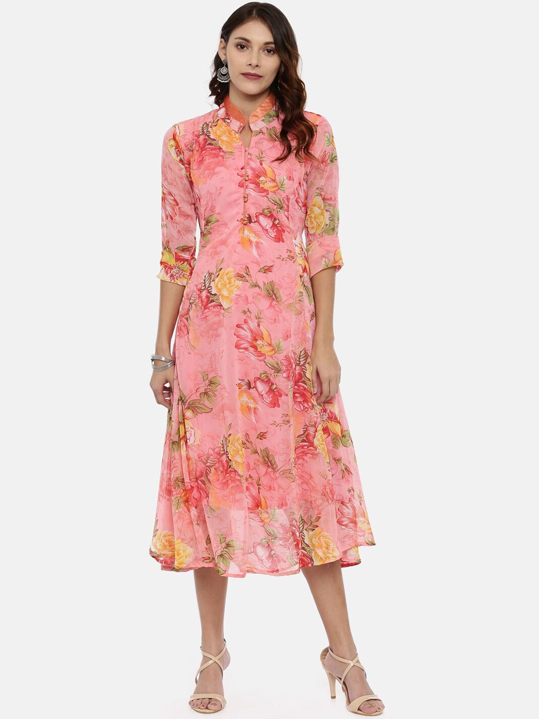 Souchii Women Pink Floral Printed A-Line Dress Price in India