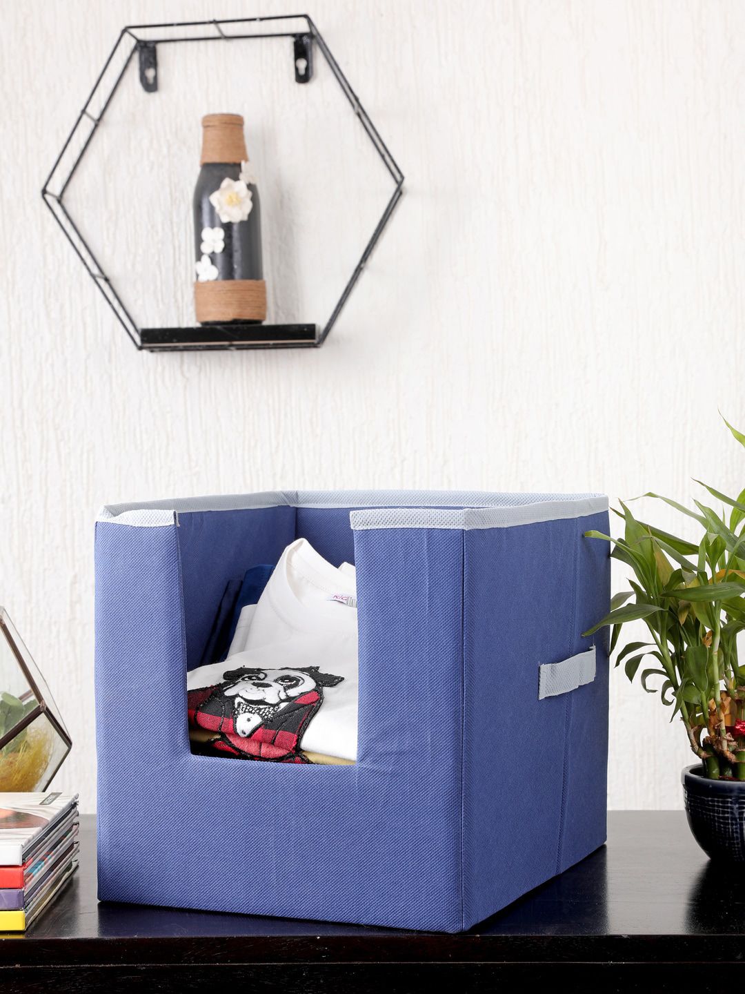 My Gift Booth Unisex Navy Blue Solid Collapsible Cloth Stacker Price in India