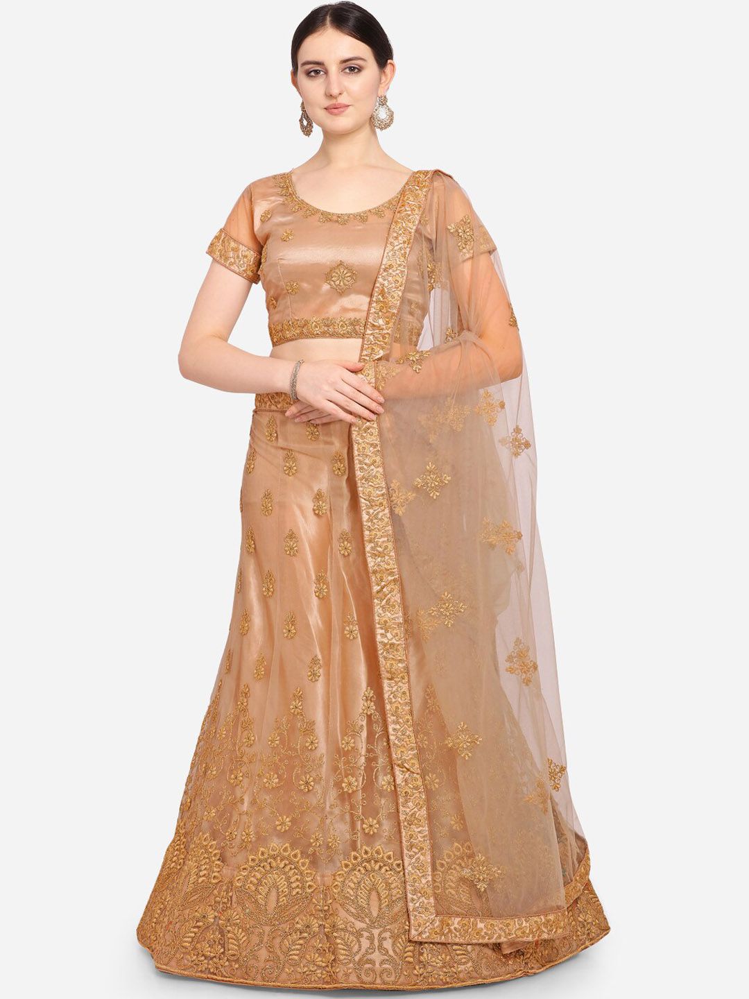VRSALES Peach-Coloured Semi-Stitched Lehenga & Blouse with Dupatta Price in India