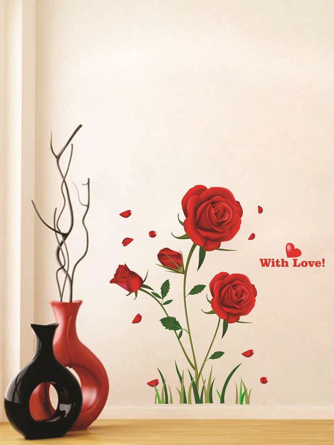 WALLSTICK Red & Green With Love Large Vinyl Wall Sticker Price in India