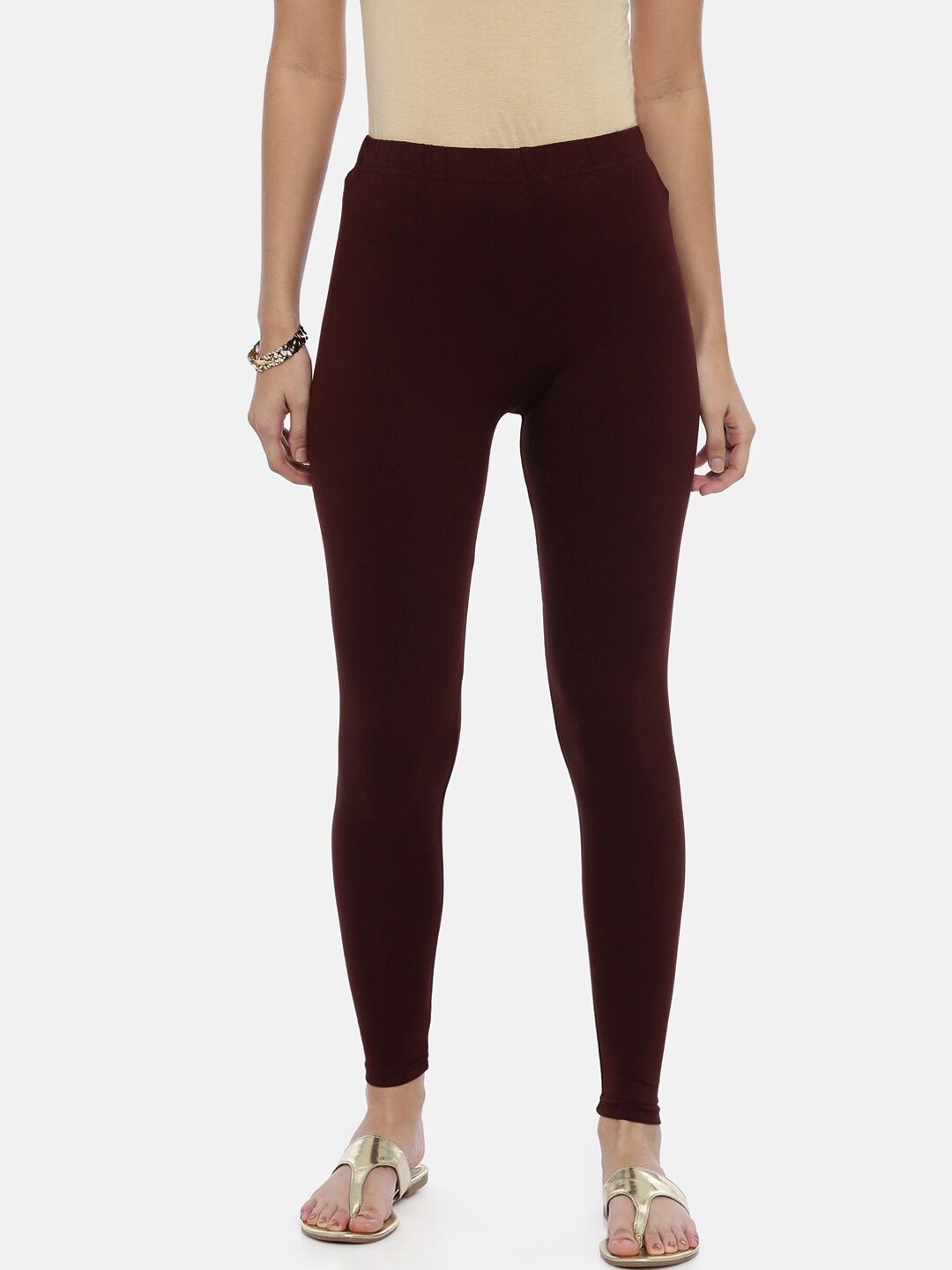 Souchii Women Brown Solid Slim-Fit Ankle-Length Leggings Price in India