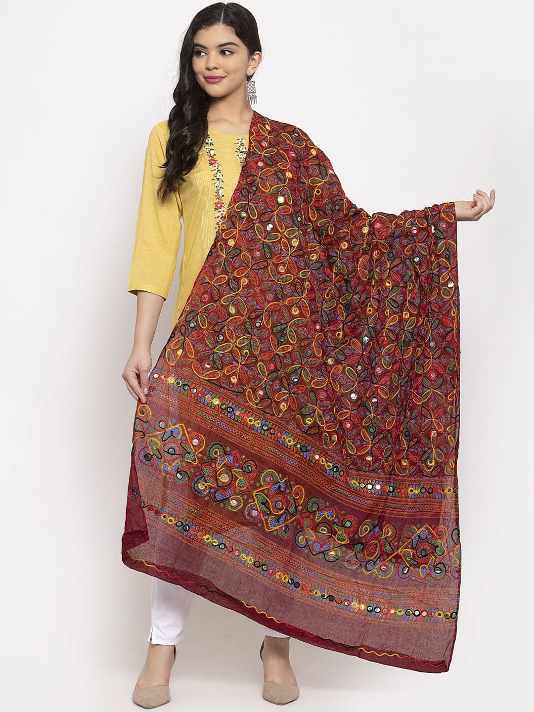 Clora Creation Multicoloured Embroidered Cotton Dupatta Price in India