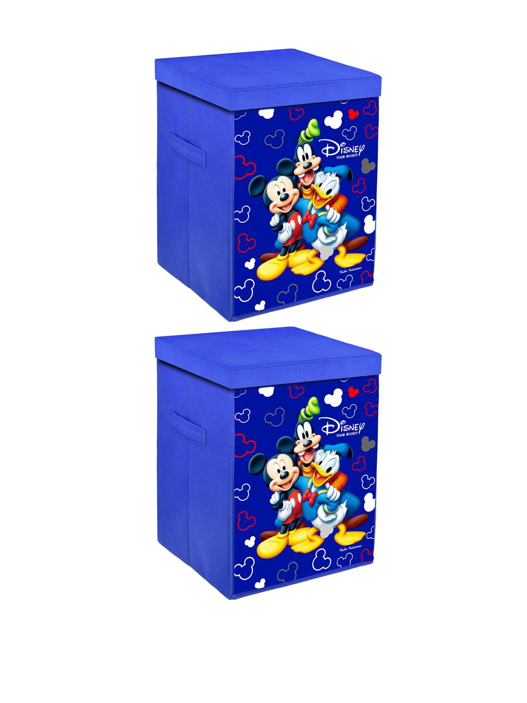 Kuber Industries Set of 2 Blue Printed Disney Team Mickey Multi-Utility Foldable Storage Basket with Lid Price in India