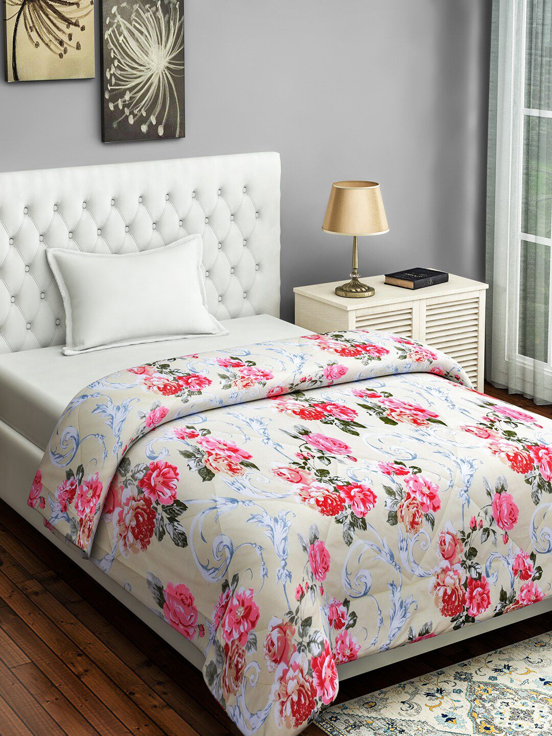 SWAYAM Multicoloured Floral AC Room 150 GSM Single Bed Comforter