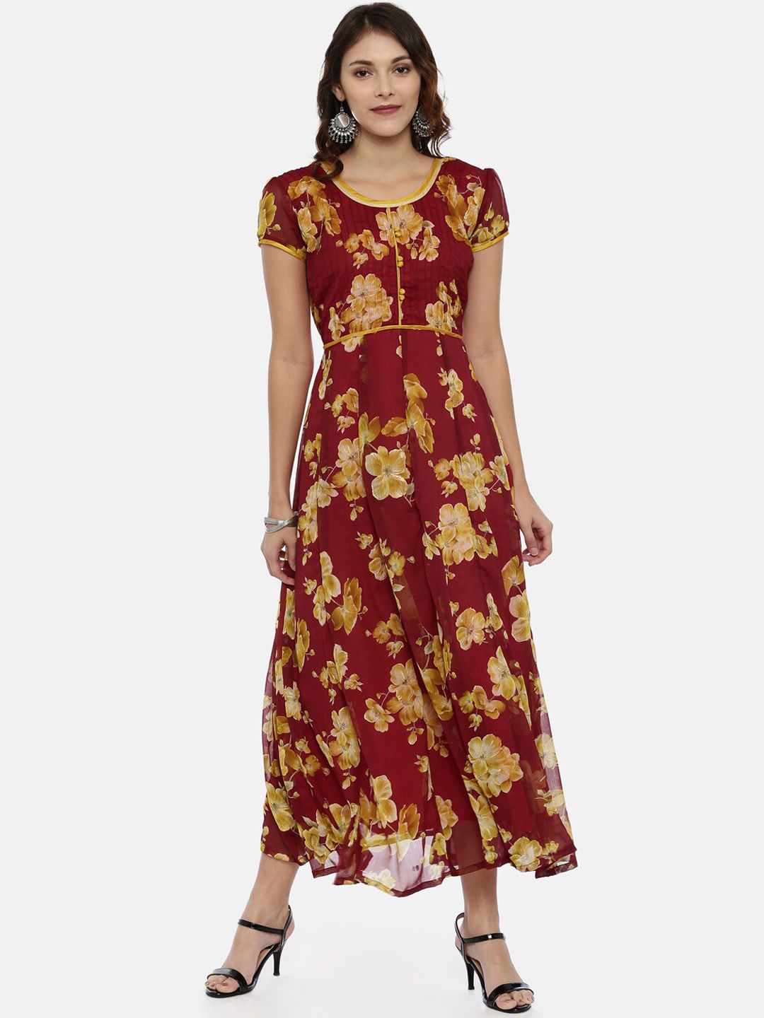 Souchii Women Maroon Printed Maxi Dress Price in India