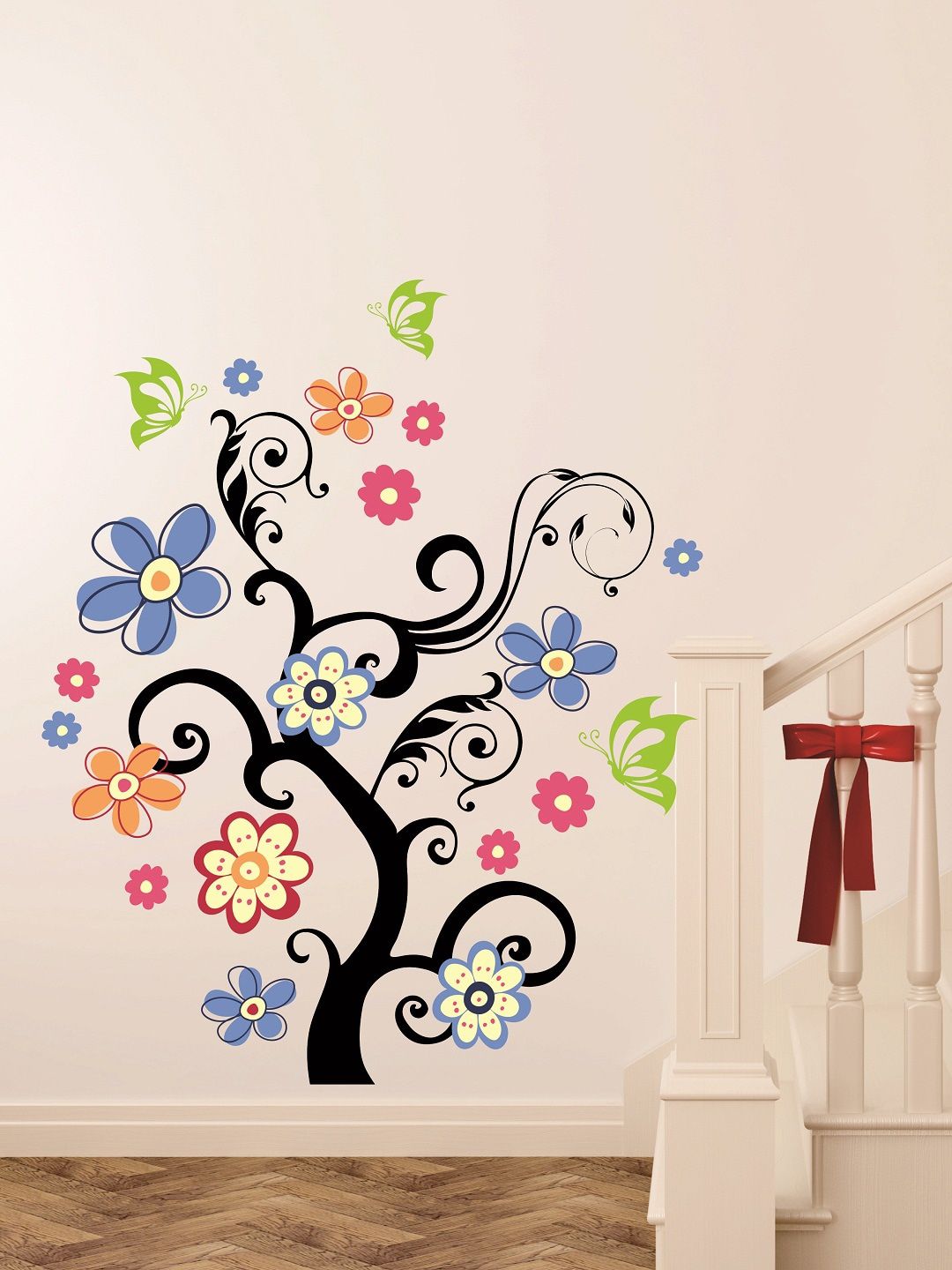 WALLSTICK Black & Blue Floral Large Vinyl Wall Sticker Price in India