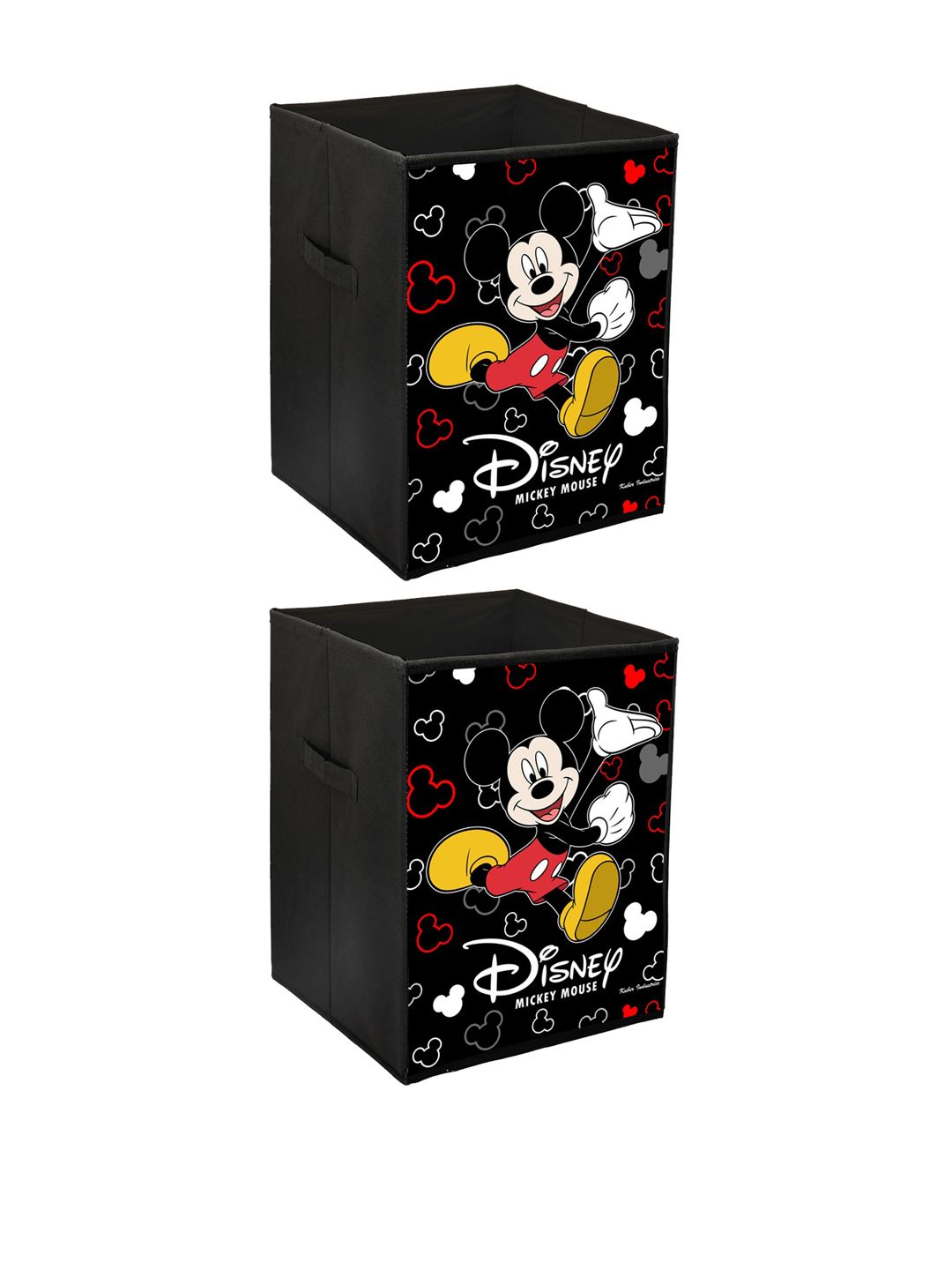 Kuber Industries Set of 2 Black Printed Disney Mickey Mouse Foldable Storage Basket With Handles Price in India