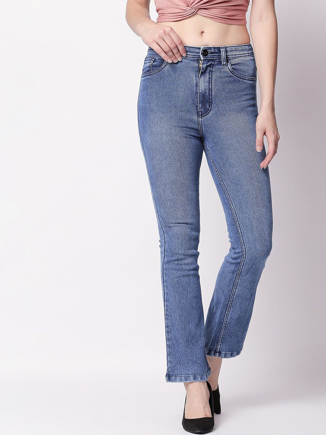 High Star Women Blue Bootcut High-Rise Clean Look Stretchable Jeans Price in India