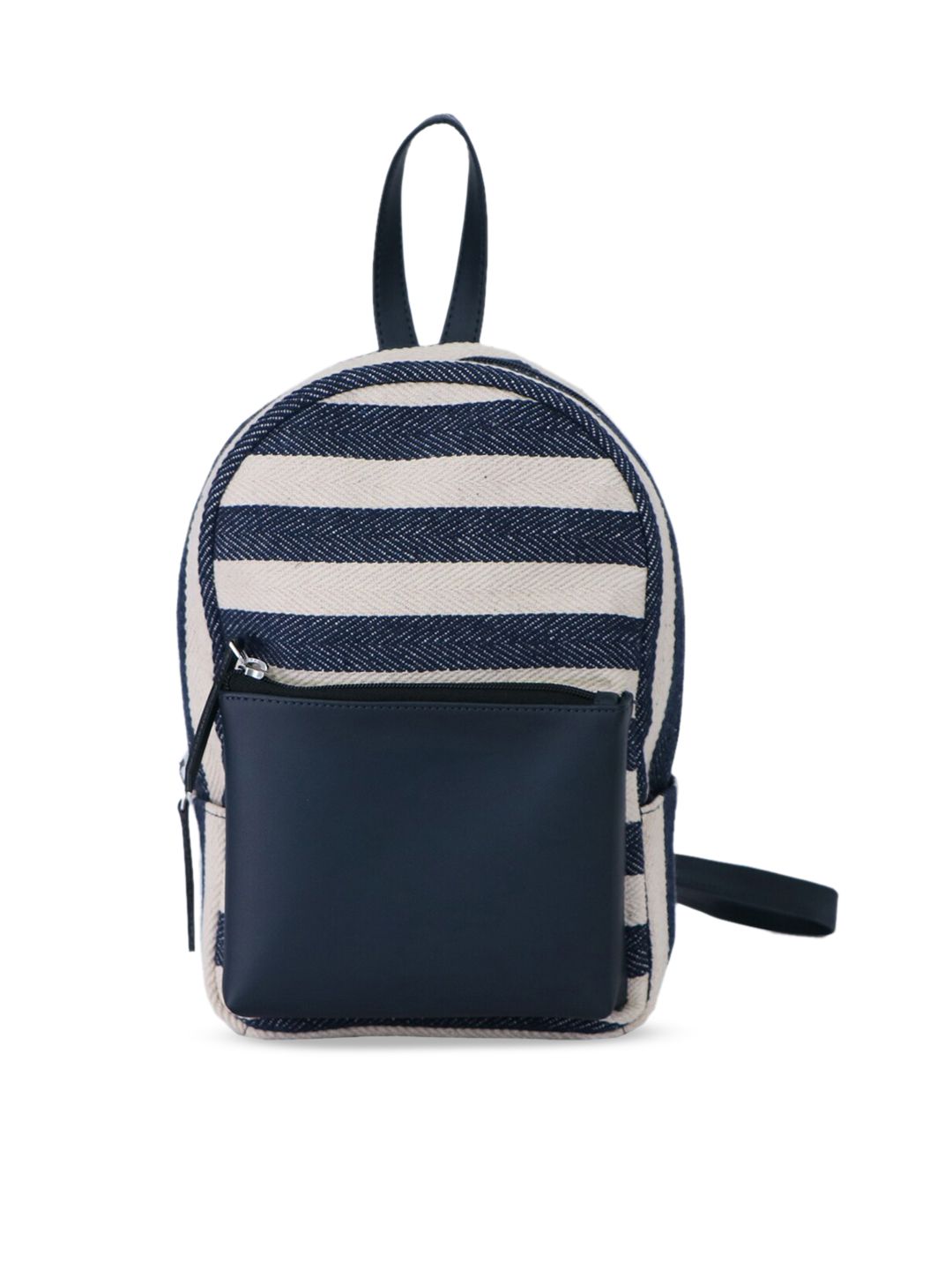Diwaah Women Off-White & Navy Blue Striped Backpack Price in India