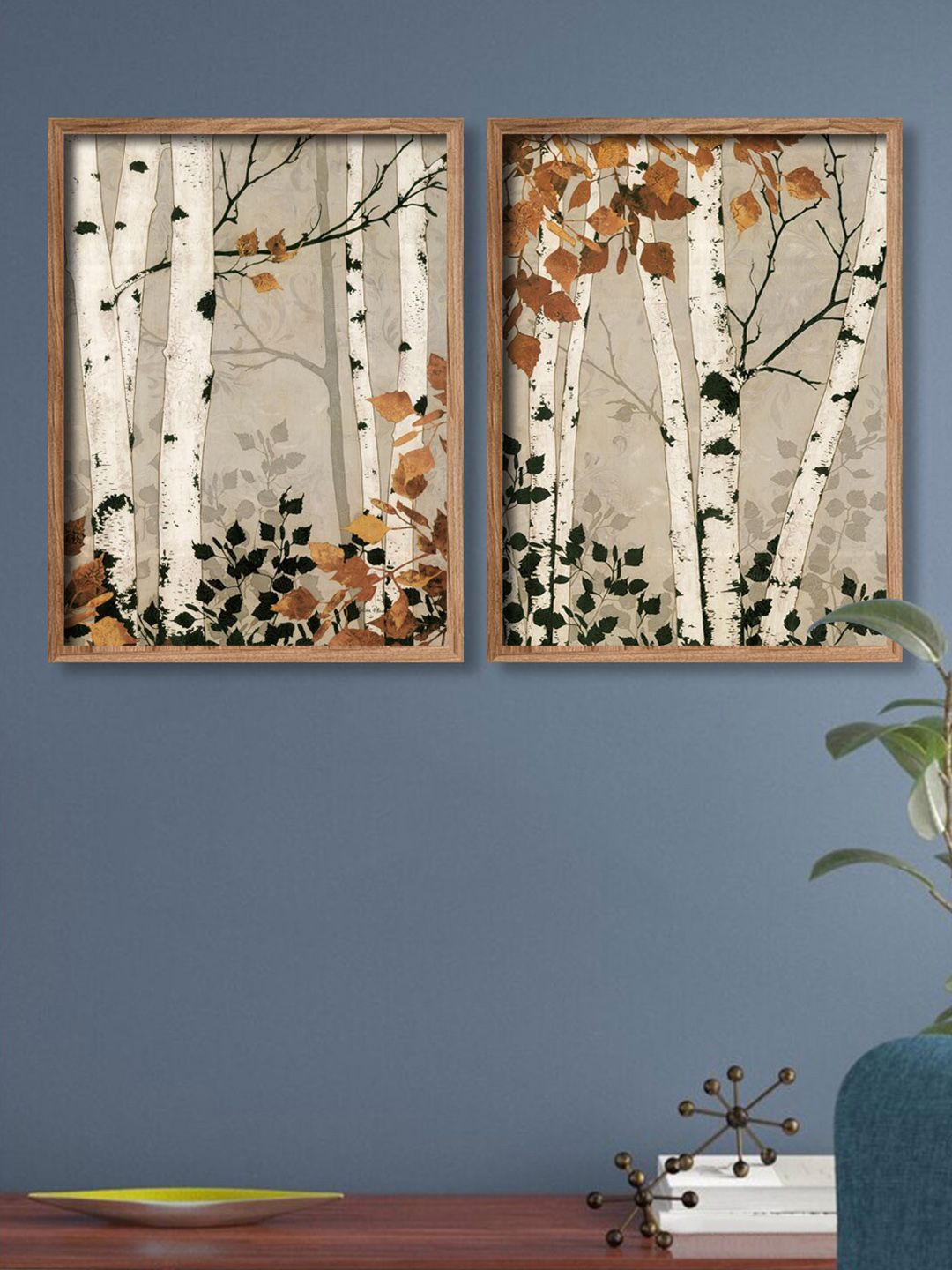 Art Street Set Of 2 Taupe-Colour & Brown Falling Leaves Framed Canvas Wall Art Price in India