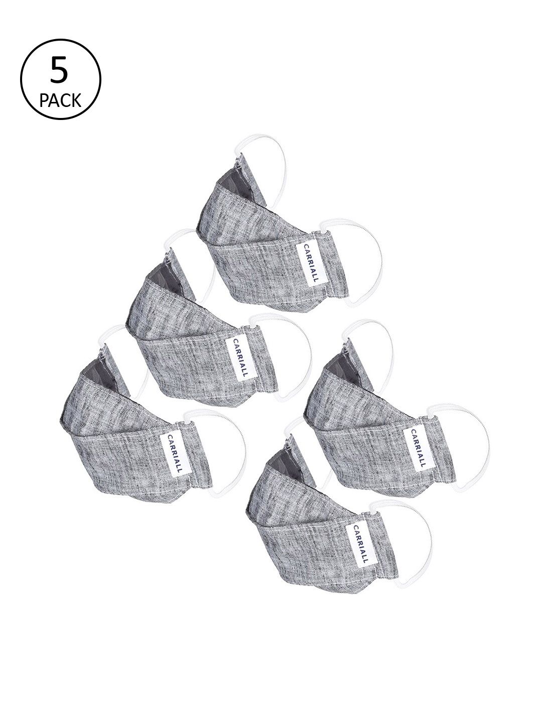 CARRIALL Unisex Pack of 5 Pcs Grey Reusable 3-Ply Protective Outdoor Masks Price in India