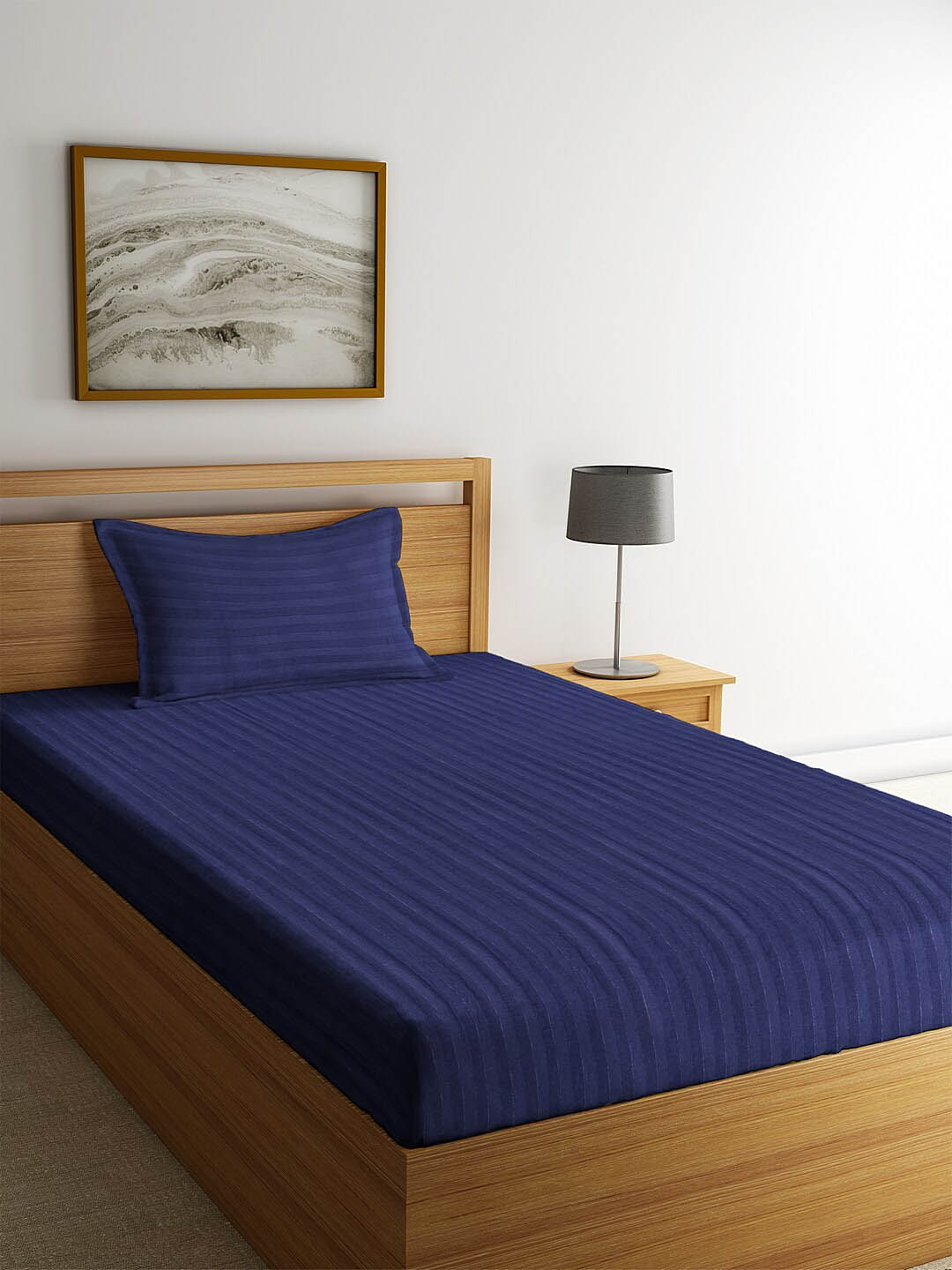 HOSTA HOMES Blue Solid 260 TC Cotton 1 Single Bedsheet with 1 Pillow Covers Price in India