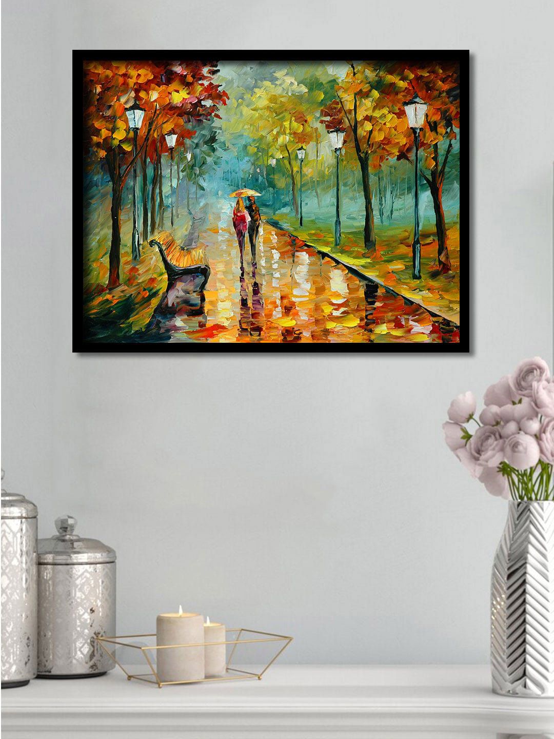 Art Street Blue & Orange Street Couple Framed Canvas Wall Art Price in India