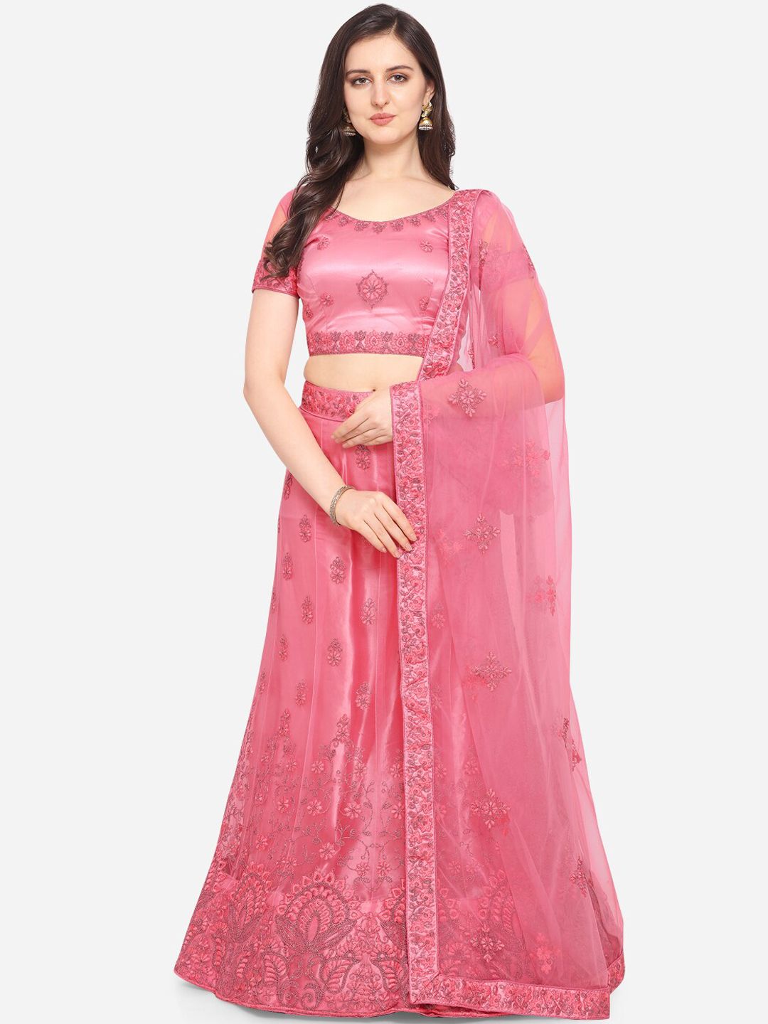 VRSALES Pink Semi-Stitched Lehenga & Blouse with Dupatta Price in India