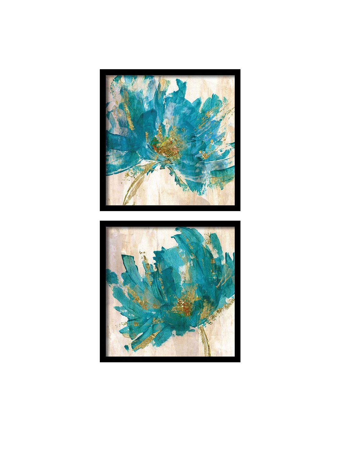 Art Street Set of 2 Blue & Black Flowers blooms Framed Wall Arts Price in India