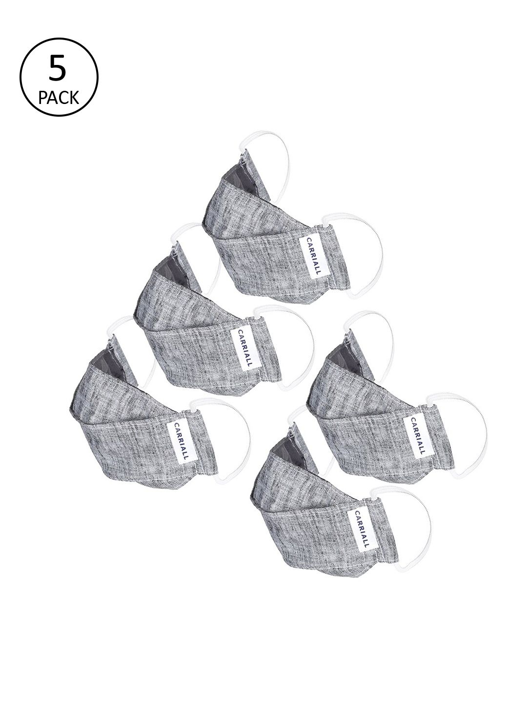 Carriall Unisex 5 Pcs Grey 3-Ply Anti-Microbial Reusable Cloth Masks Price in India