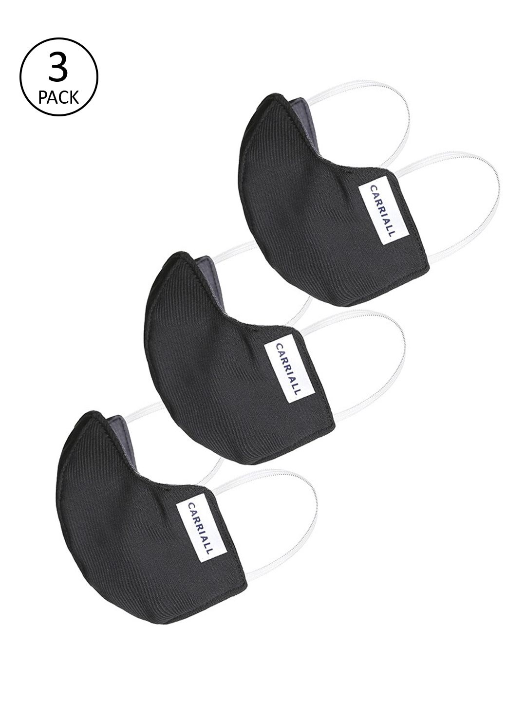 CARRIALL Unisex 3 Pcs Black 3-Ply Anti-Microbial Reusable Cloth Masks Price in India