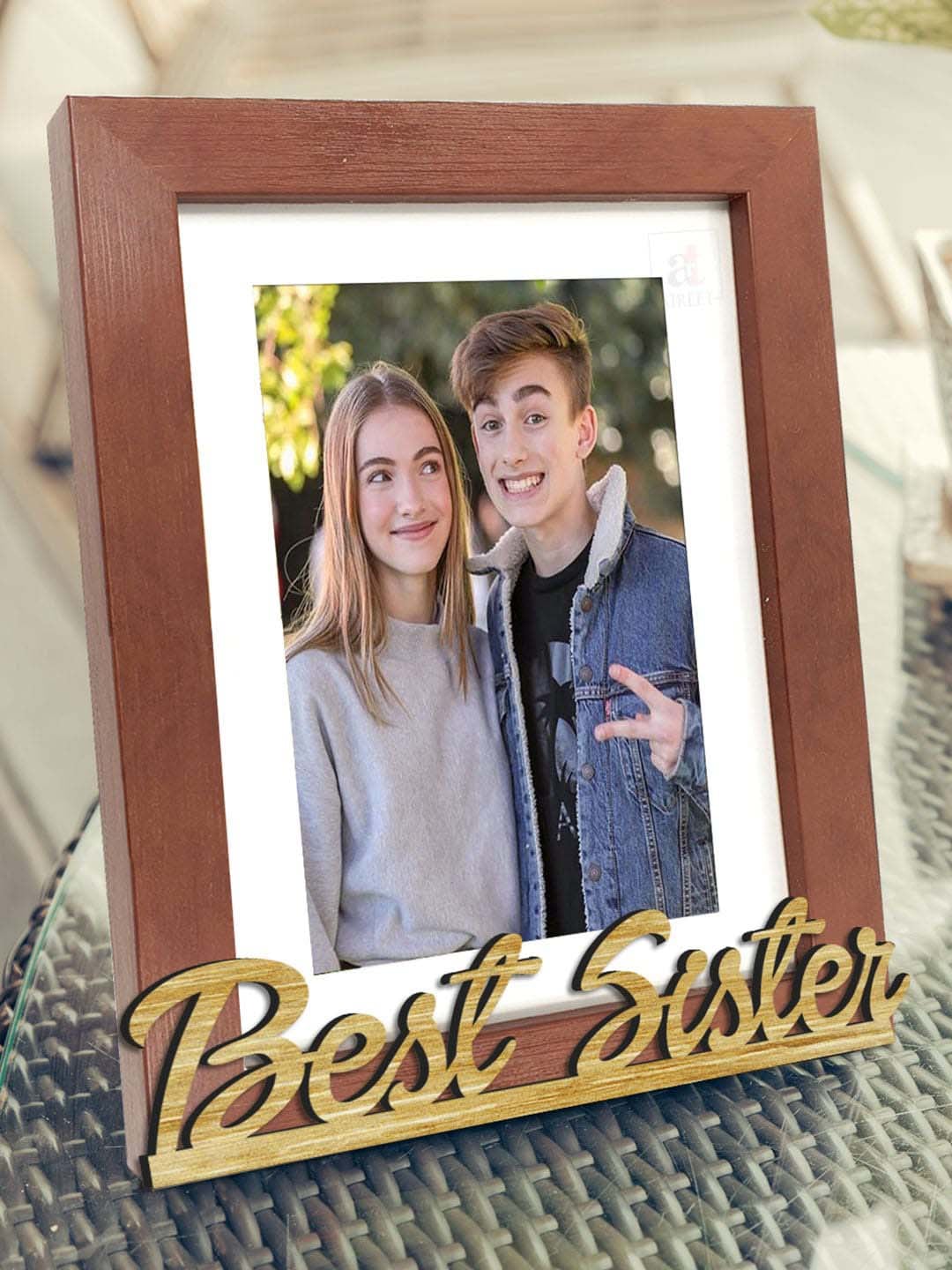 Art Street Unisex Brown & Beige Best Sister Individual Customize Table Top Photo Frame Price in India