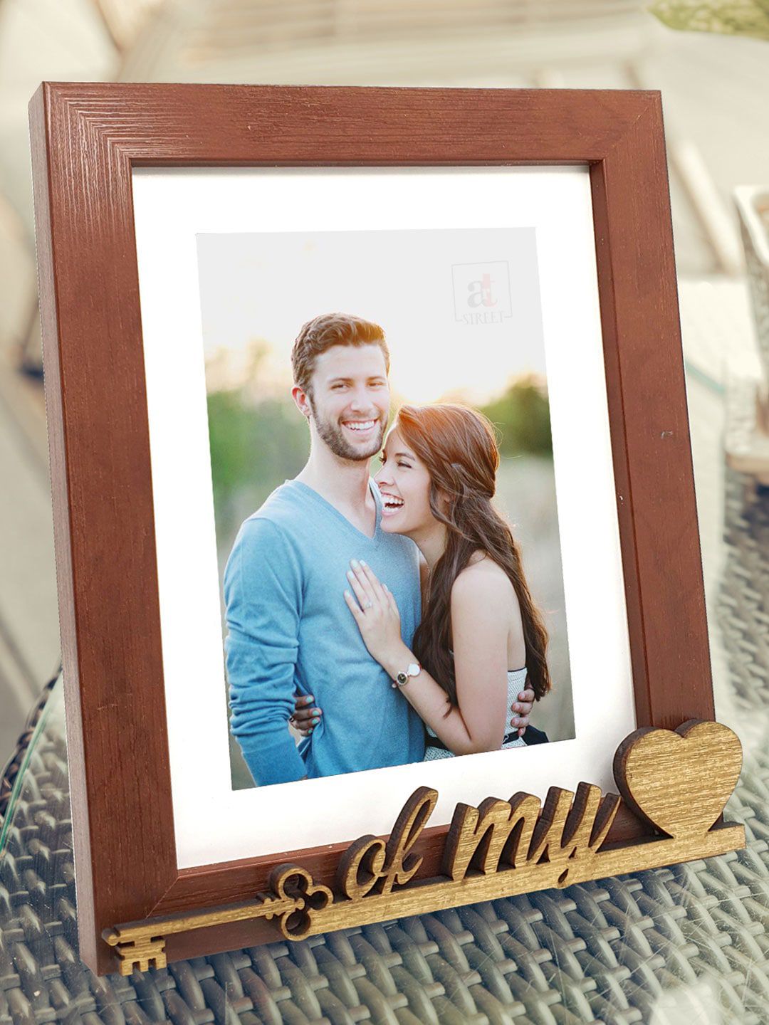 Art Street Unisex Brown & Beige Key Of My Love Individual Customize Table-Top Photo Frame Price in India