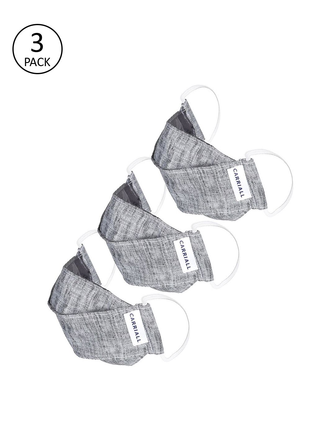 CARRIALL Unisex 3 Pcs Grey 3-Ply Anti-Microbial Reusable Cloth Masks Price in India