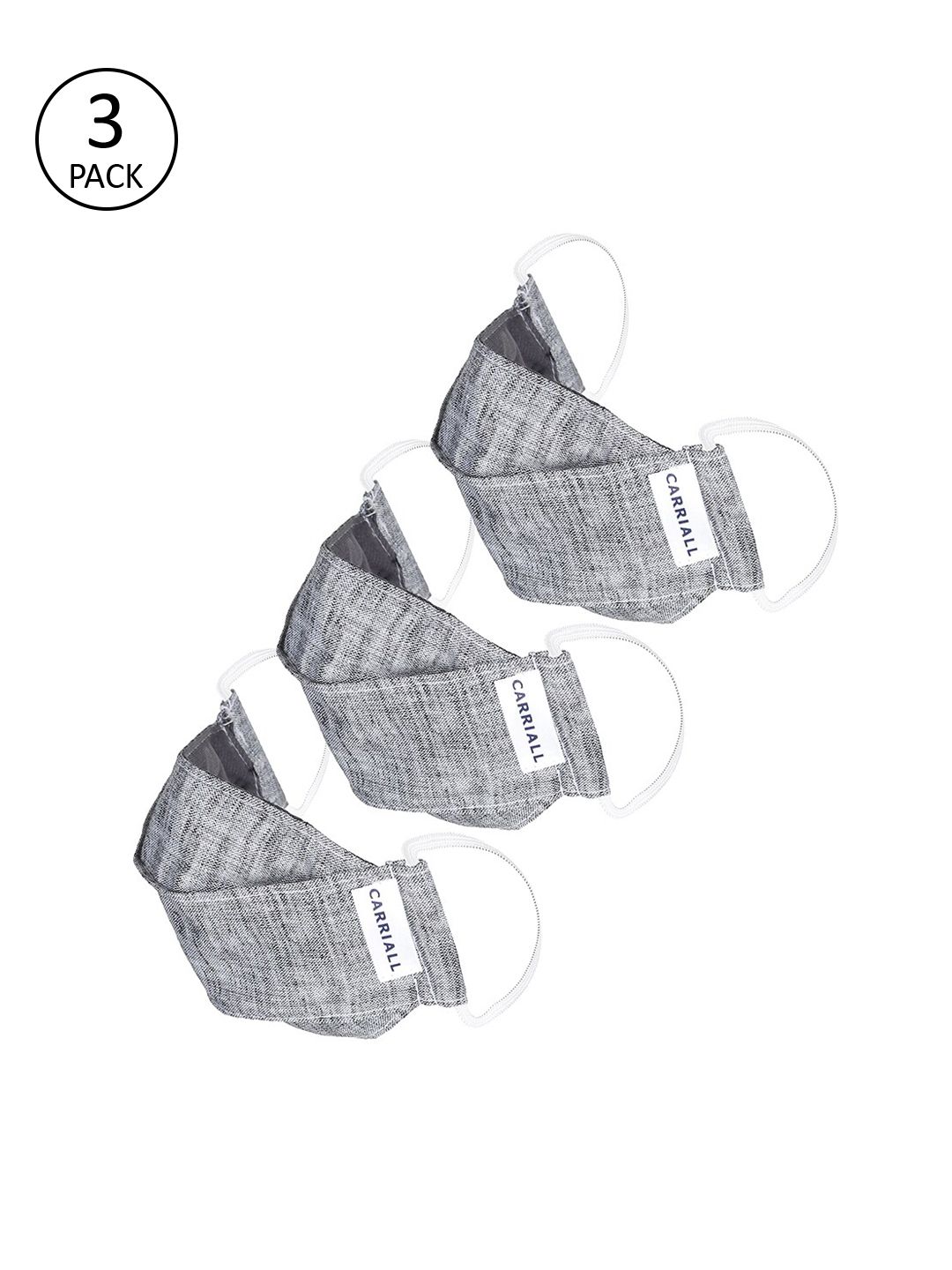 CARRIALL Unisex Pack of 3 Pcs Grey Reusable 3-Ply Protective Outdoor Masks Price in India