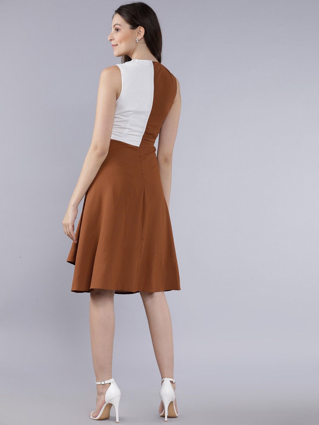 Buy Tokyo Talkies Women Brown & White Colourblocked Fit and Flare