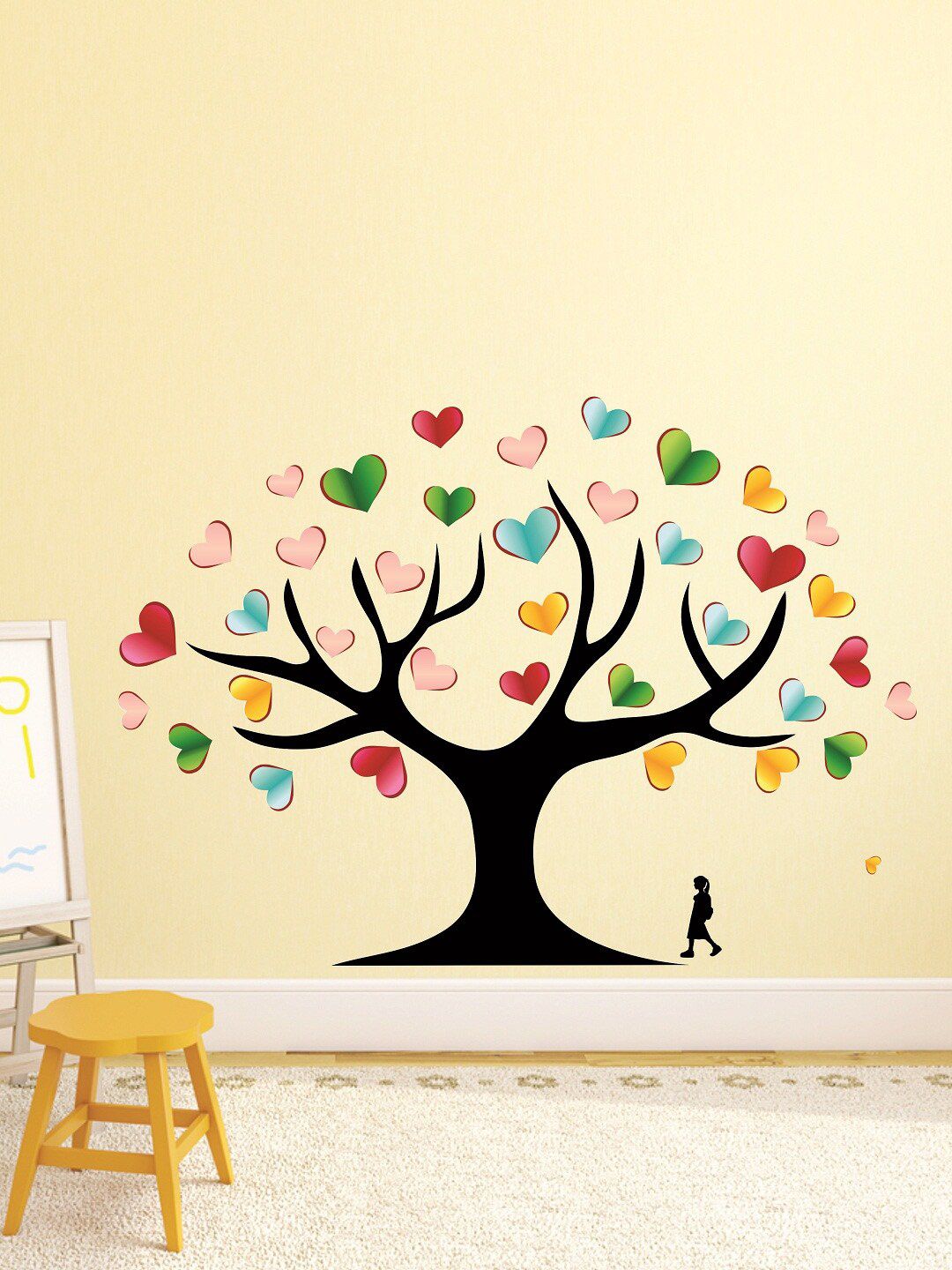 WALLSTICK Black & Blue Colourful Hearts Large Vinyl Wall Sticker Price in India
