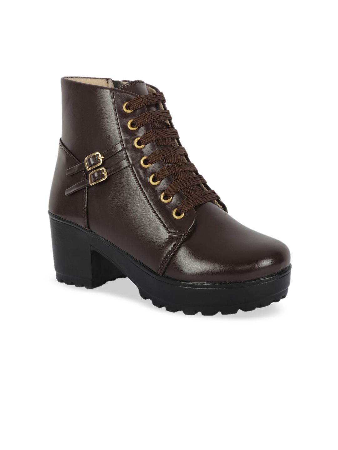 ZAPATOZ Women Coffee Brown Solid Heeled Boots Price in India