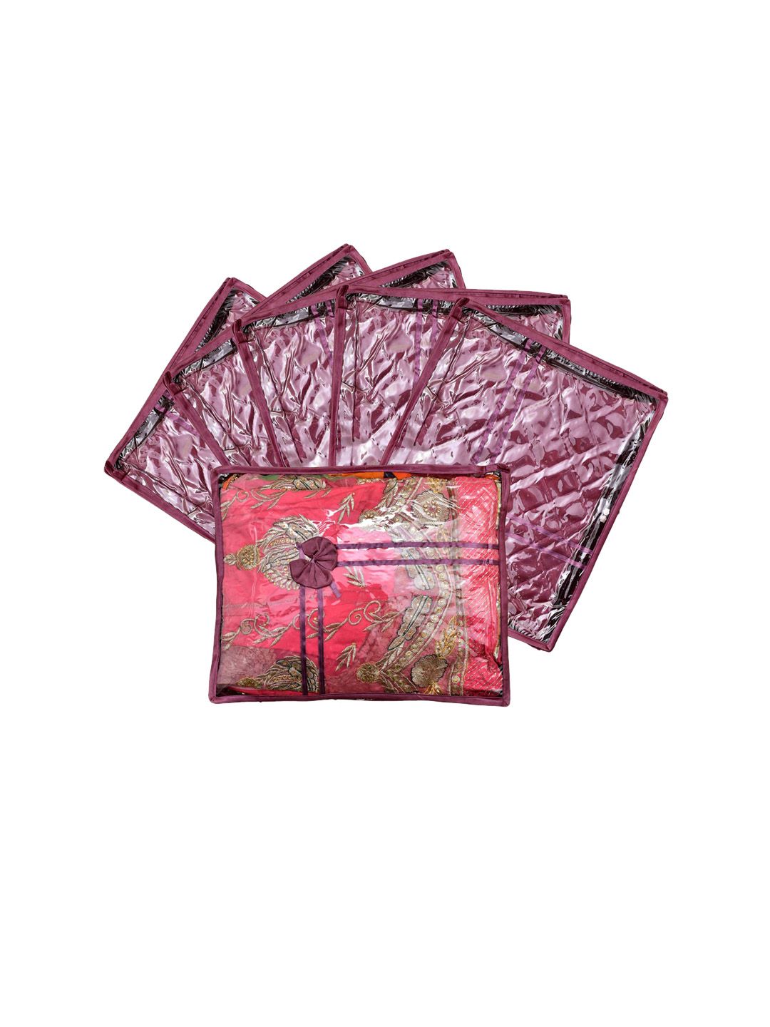 Kuber Industries Set Of 6 Purple & Transparent Solid Single Packing Saree Cover Organizers Price in India