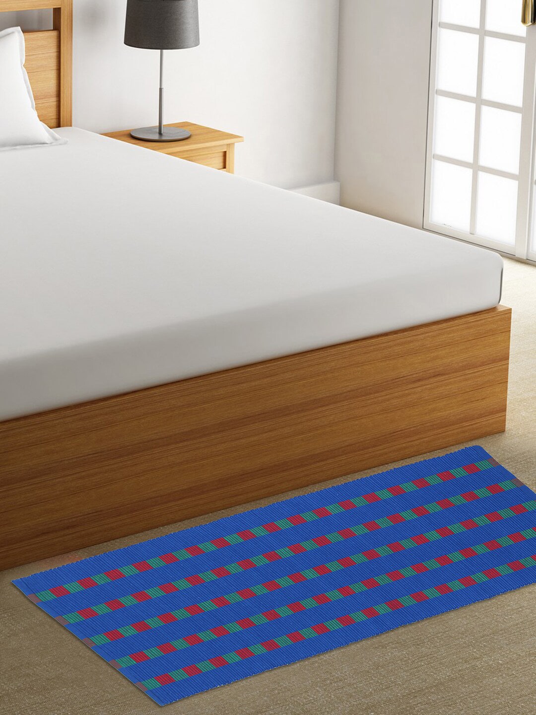 KLOTTHE Blue & Red Striped Dhurrie Floor Mat Price in India