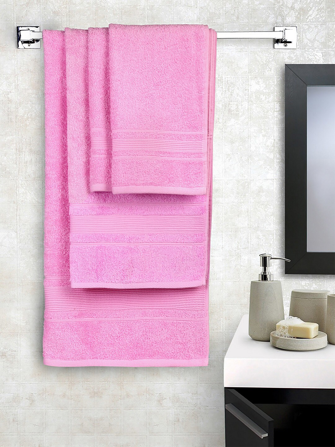 HOSTA HOMES Set of 4 Pink Solid 500 GSM Towels Price in India