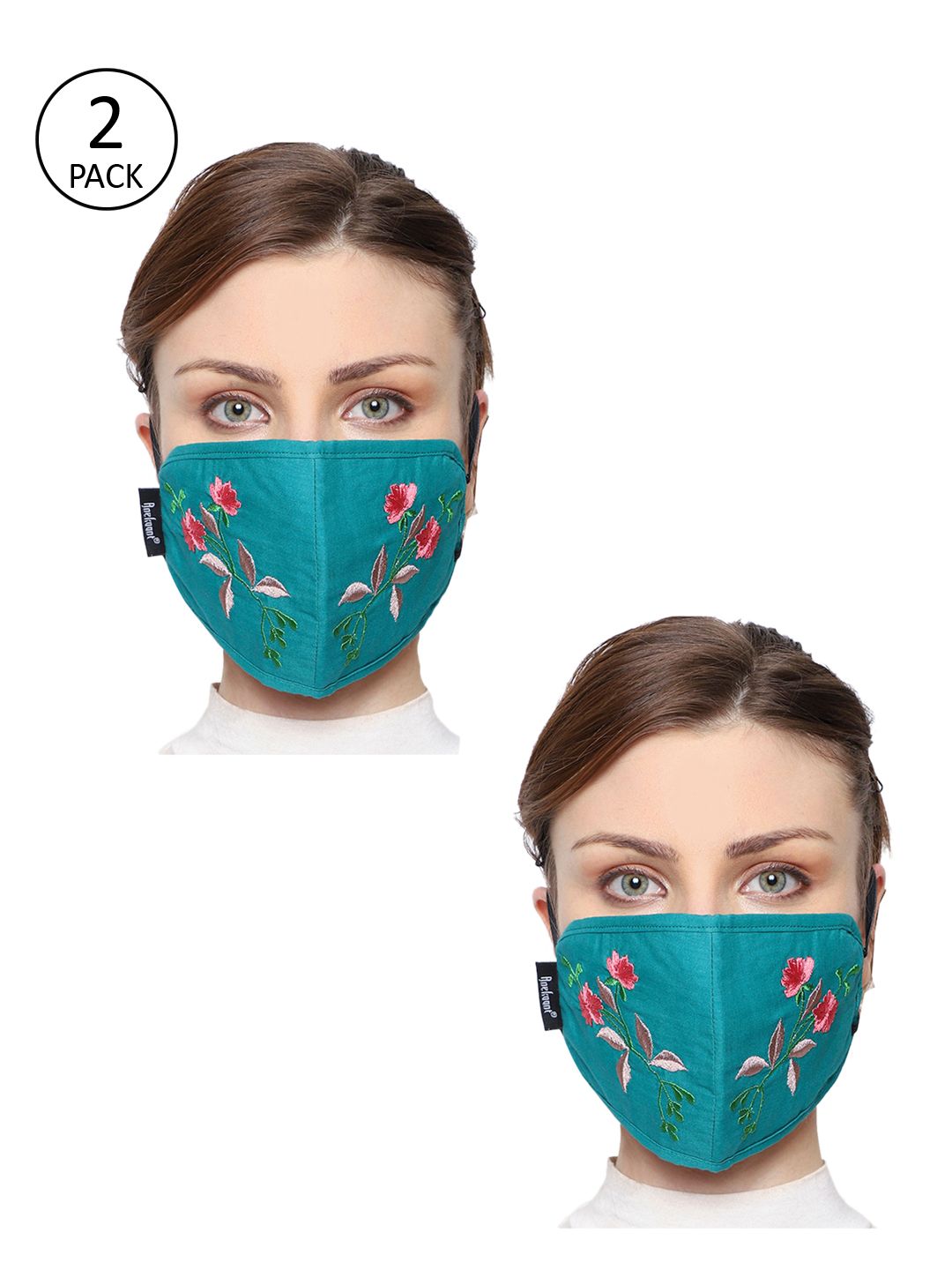 Anekaant Women Pack of 2 Pcs Teal Blue Embroidered Reusable 3-Ply Protective Outdoor Masks Price in India