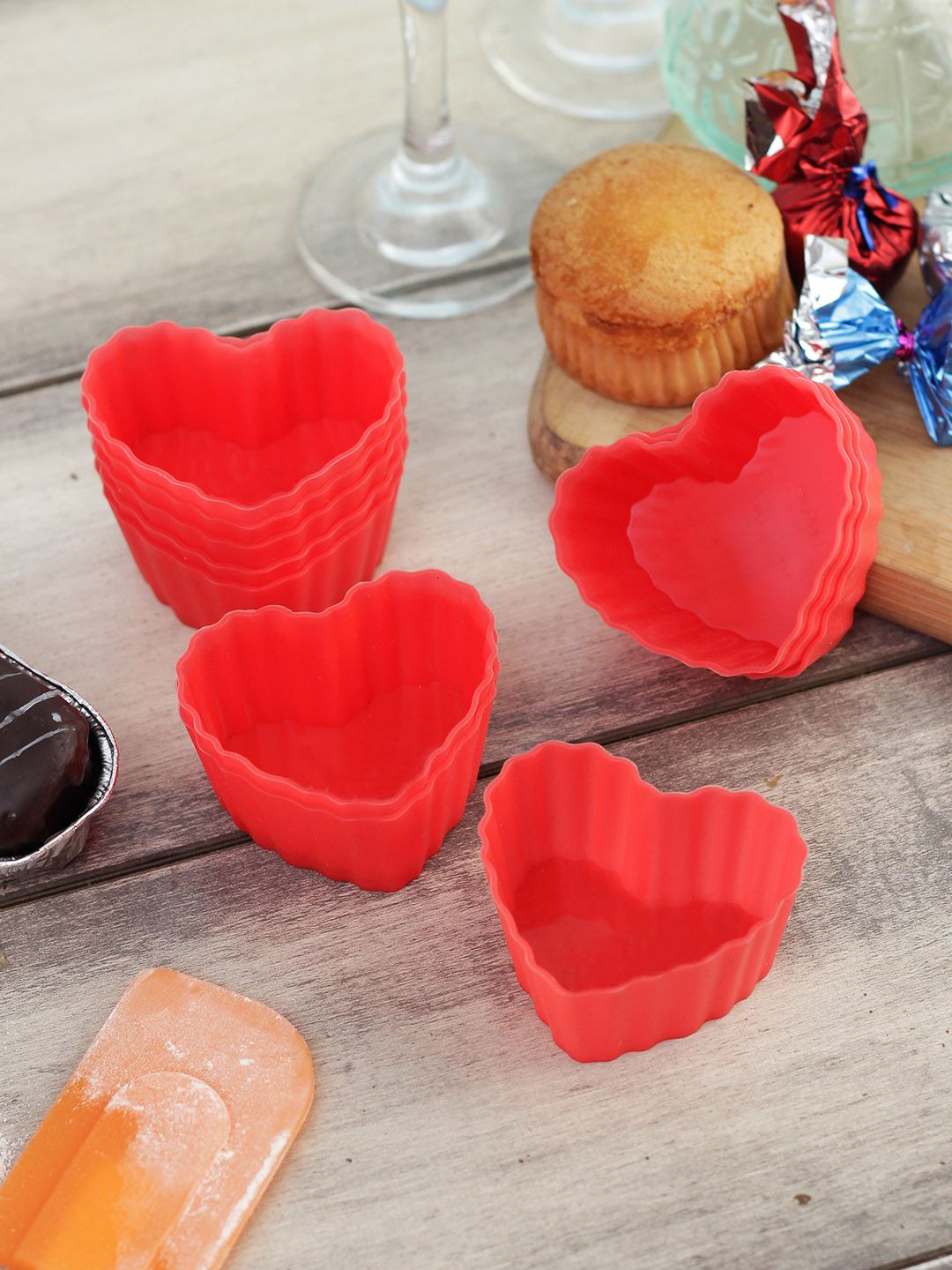 HAZEL Set Of 12 Red Silicone Heart-Shape Muffin Moulds Price in India