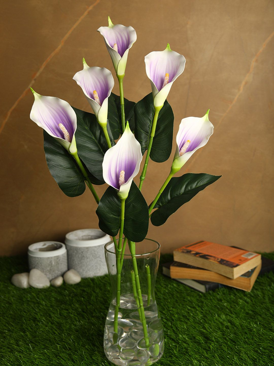 PolliNation Set Of 2 Purple & White Real Touch Artificial Callalily Flower Stems Price in India