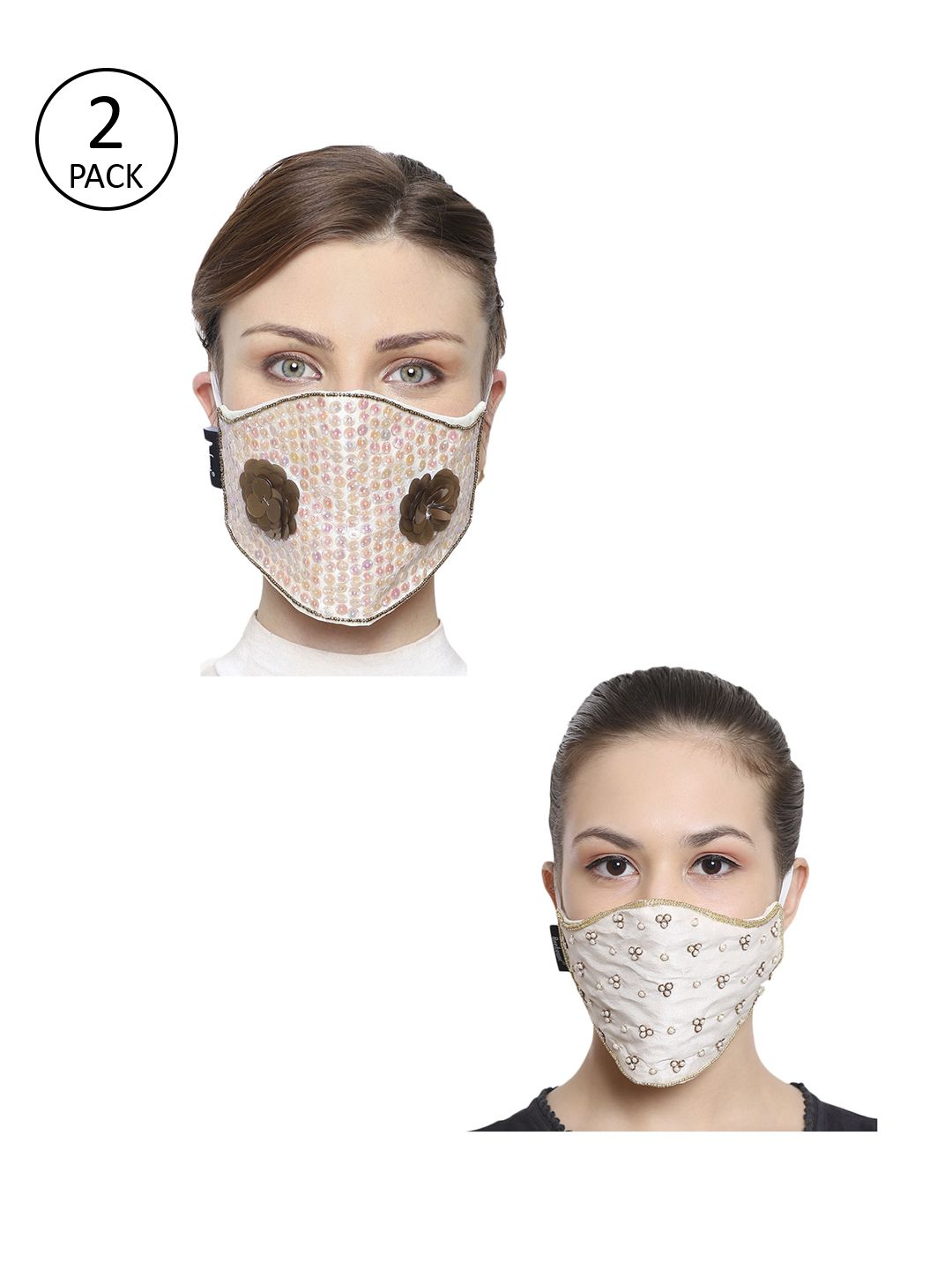 Anekaant Women Embellished Pack Of 2 3-Ply Reusable Cloth Masks Price in India