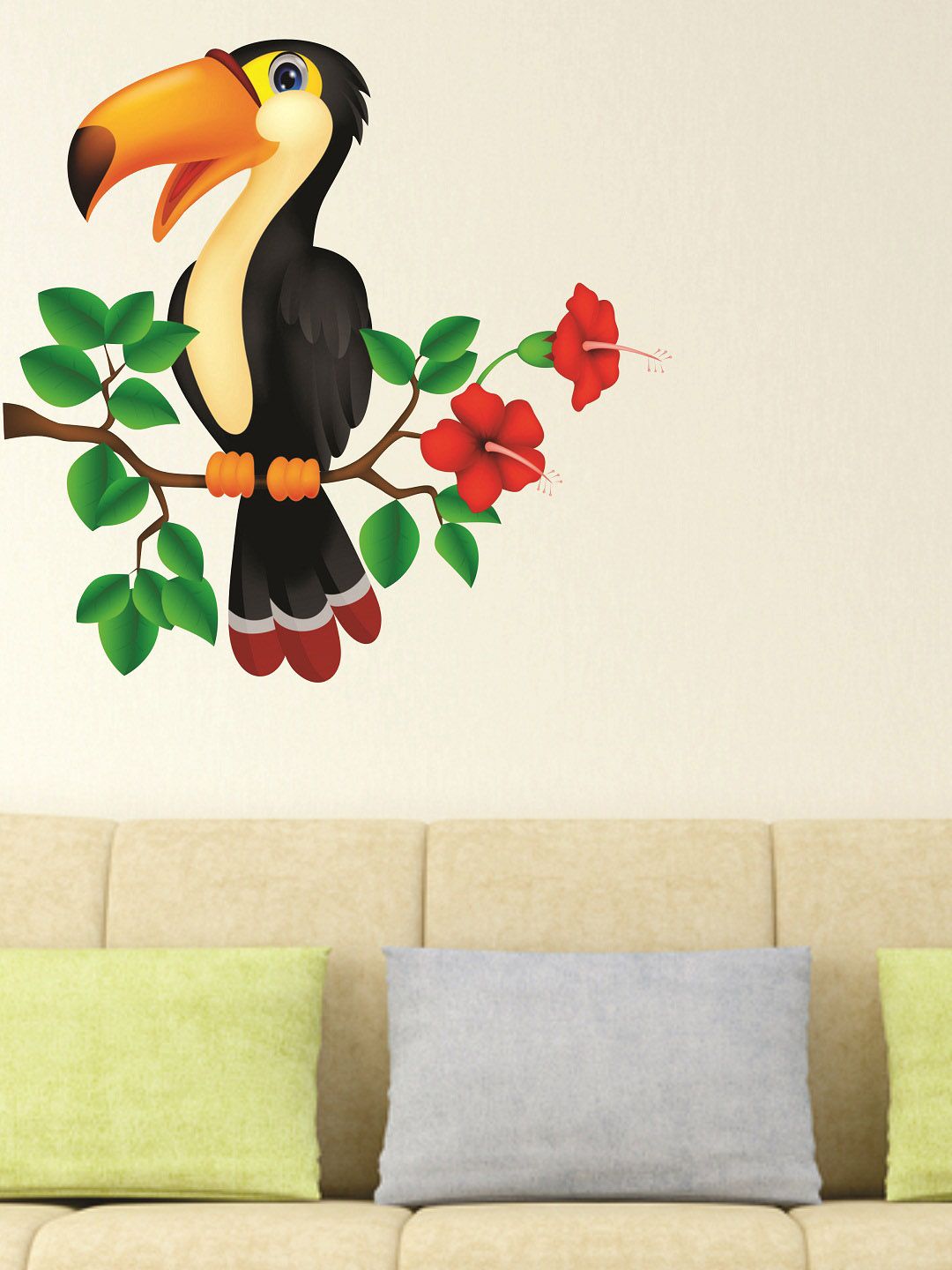 WALLSTICK Black & Orange Colourful Bird Large Vinyl Wall Sticker Price in India