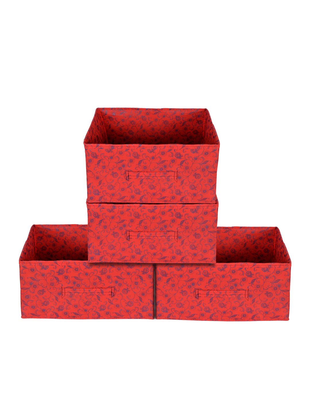 Kuber Industries Set Of 4 Red Metallic Floral Printed Drawer Storage Organizers Price in India