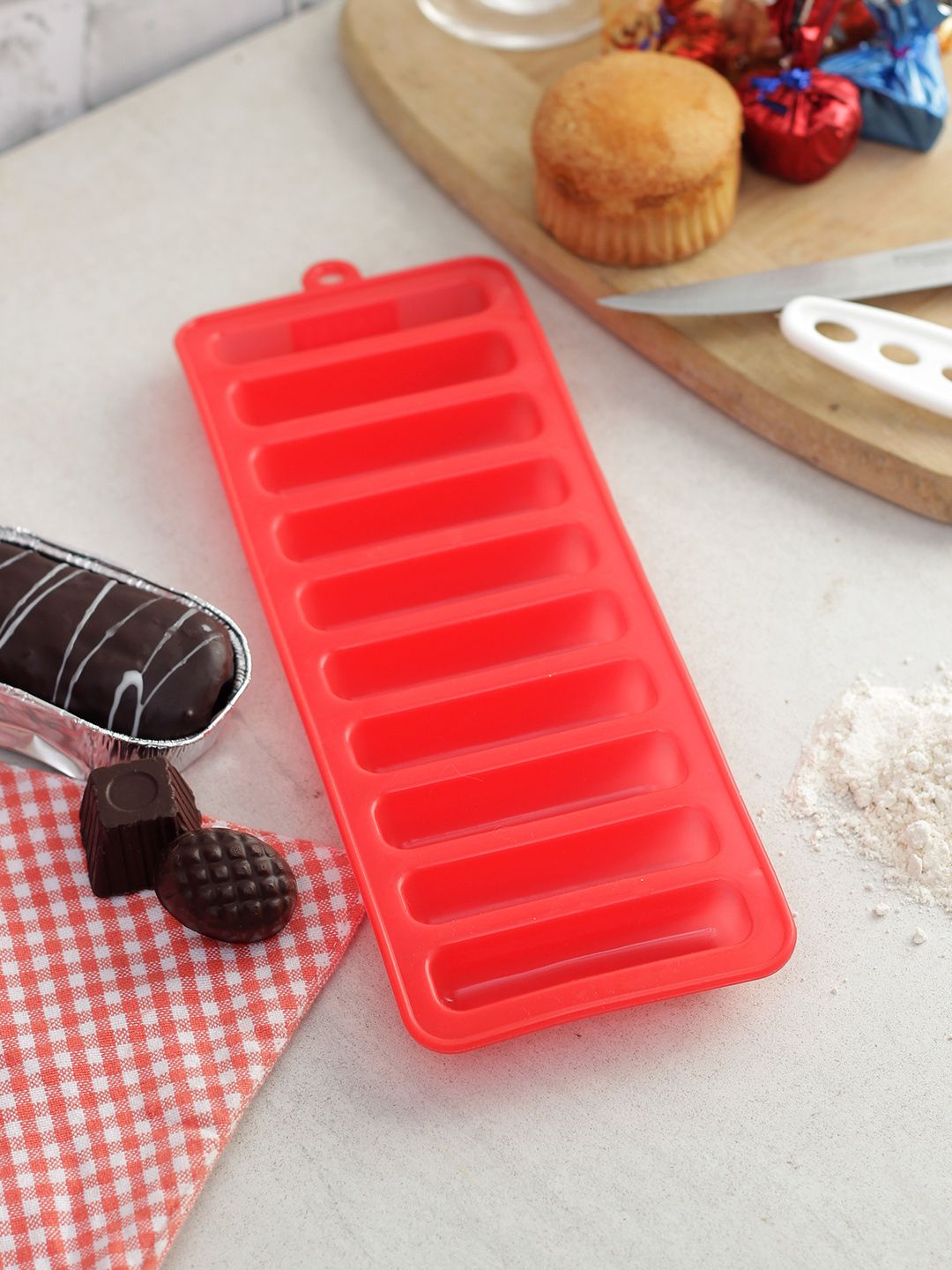 HAZEL Red Solid 10 Cavity Silicone Chocolate Bar Ice Cube Mould Price in India