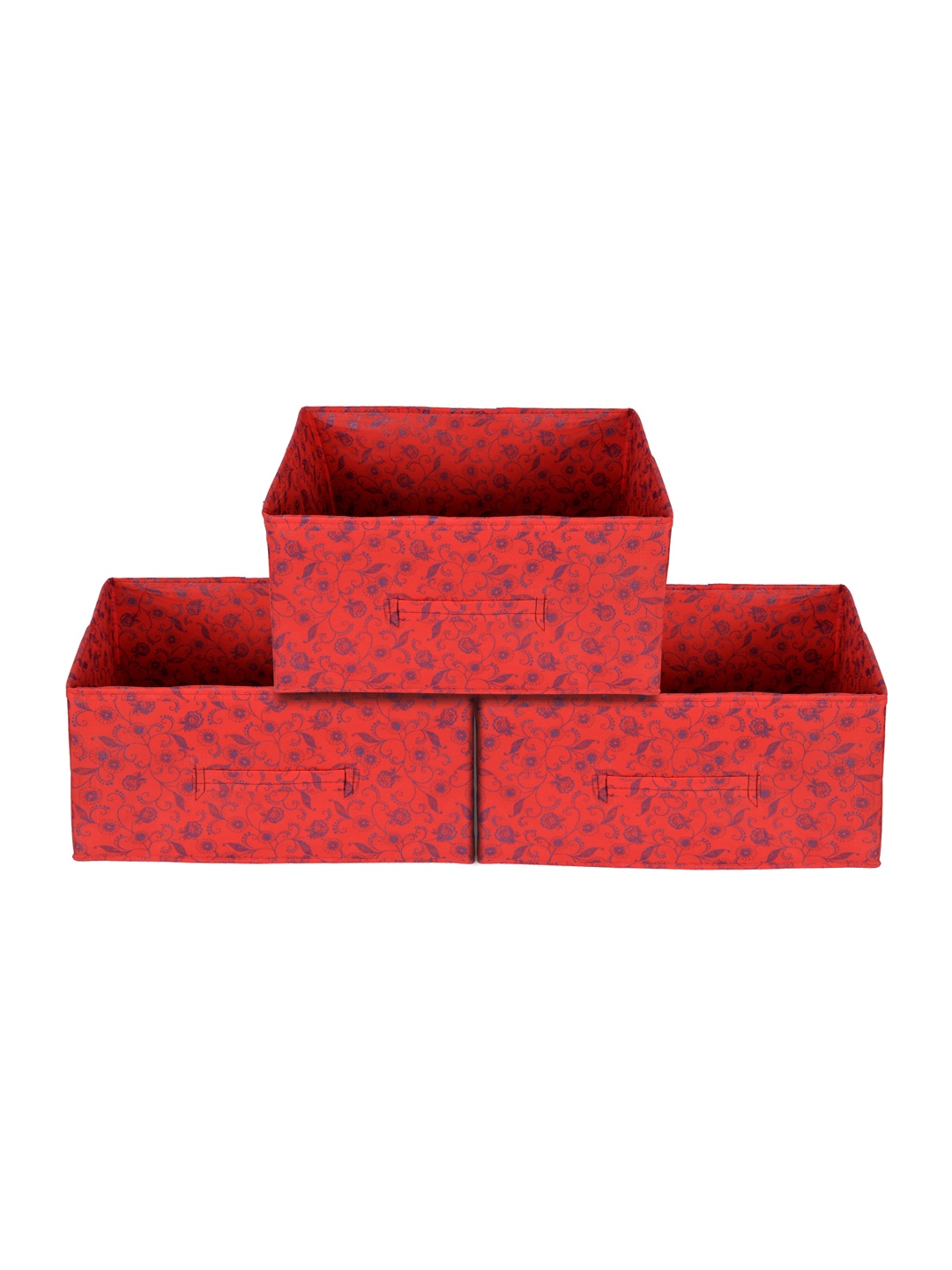 Kuber Industries Set Of 3 Red Metallic Floral Printed Drawer Storage Organizers Price in India