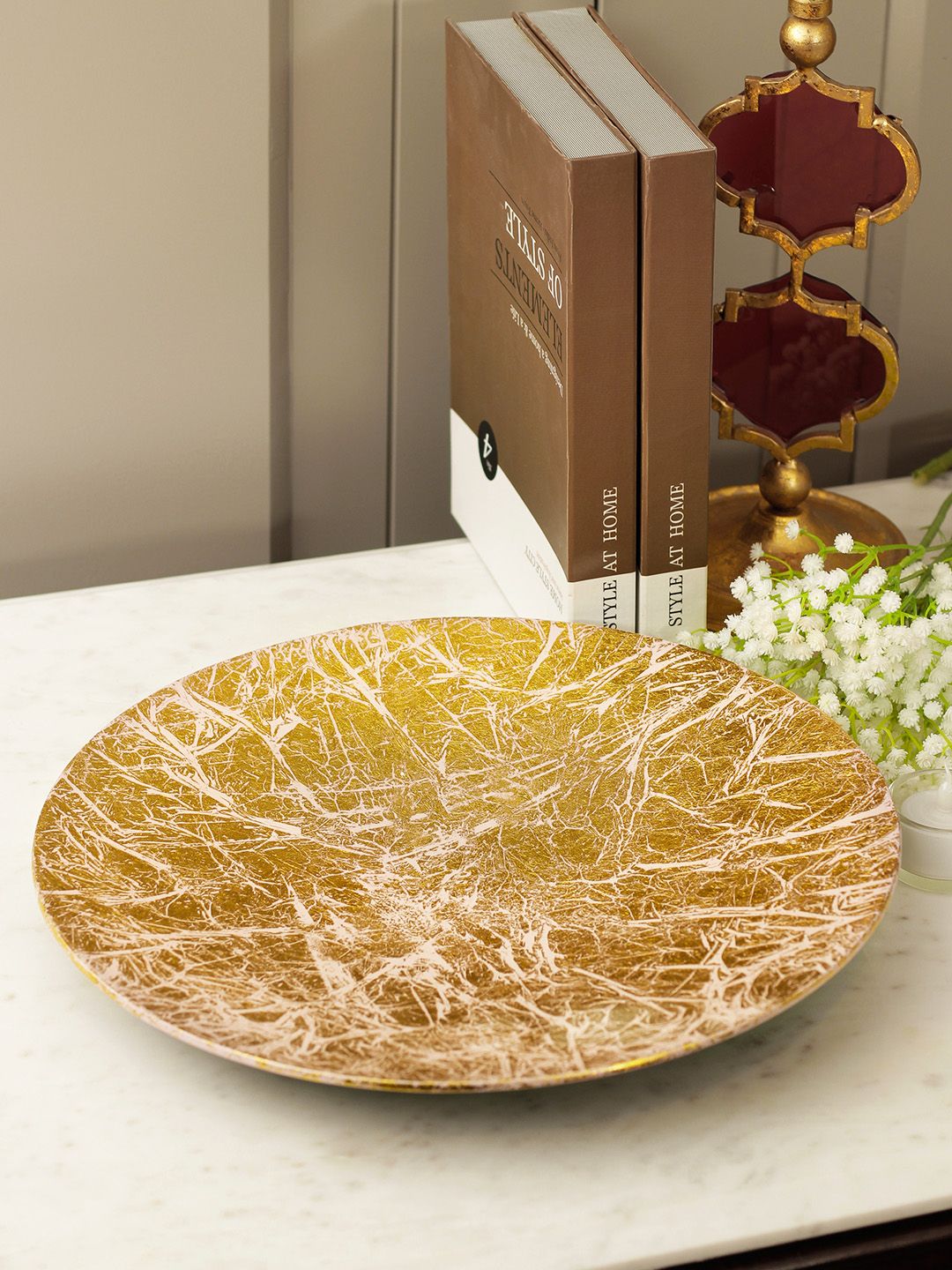 HomeTown Gold-Toned & Off-White Groot Blush Bamboo Wall Accent Showpiece Price in India