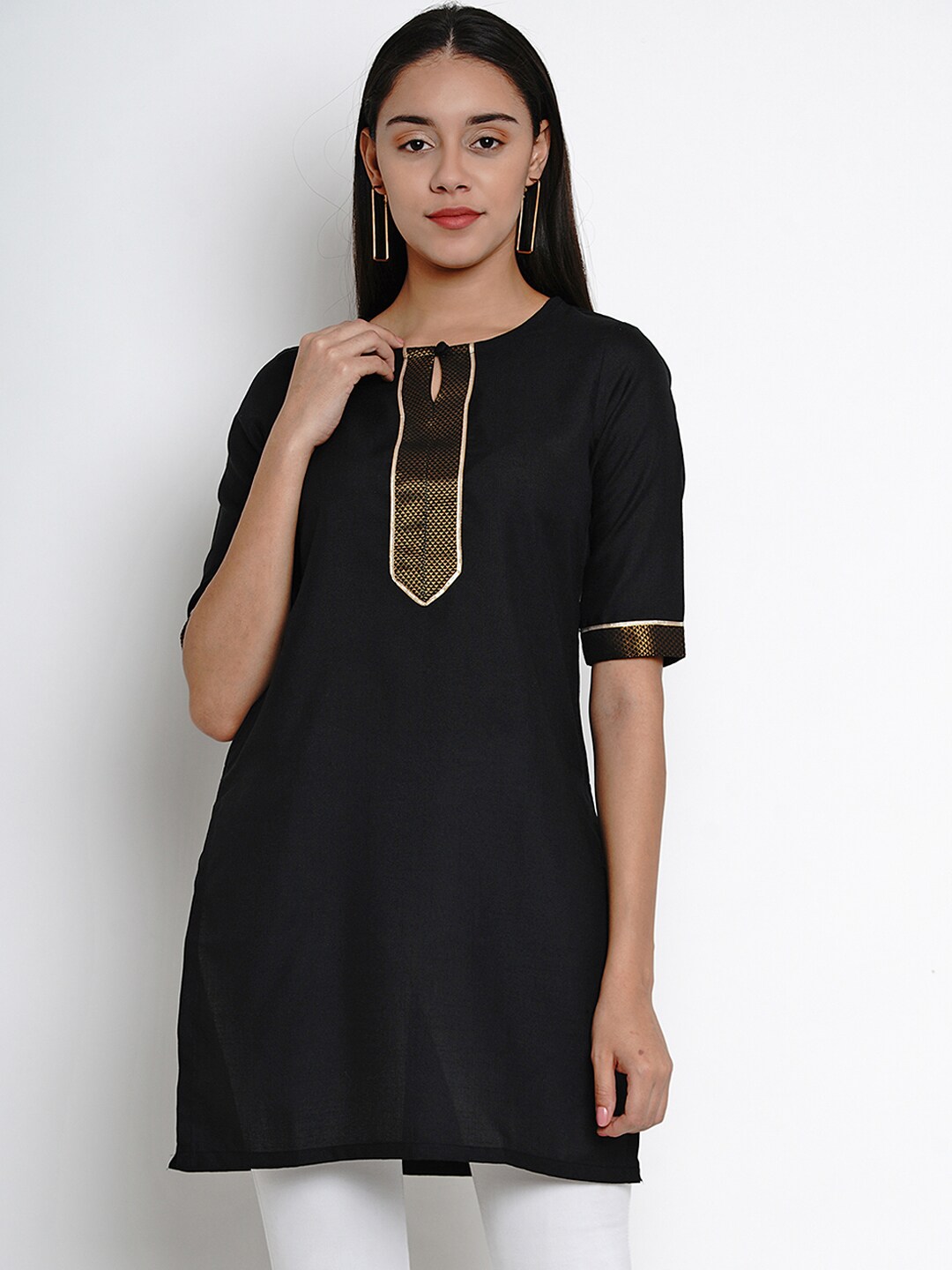 Bhama Couture Women Black Solid Pure Cotton Kurti Price in India