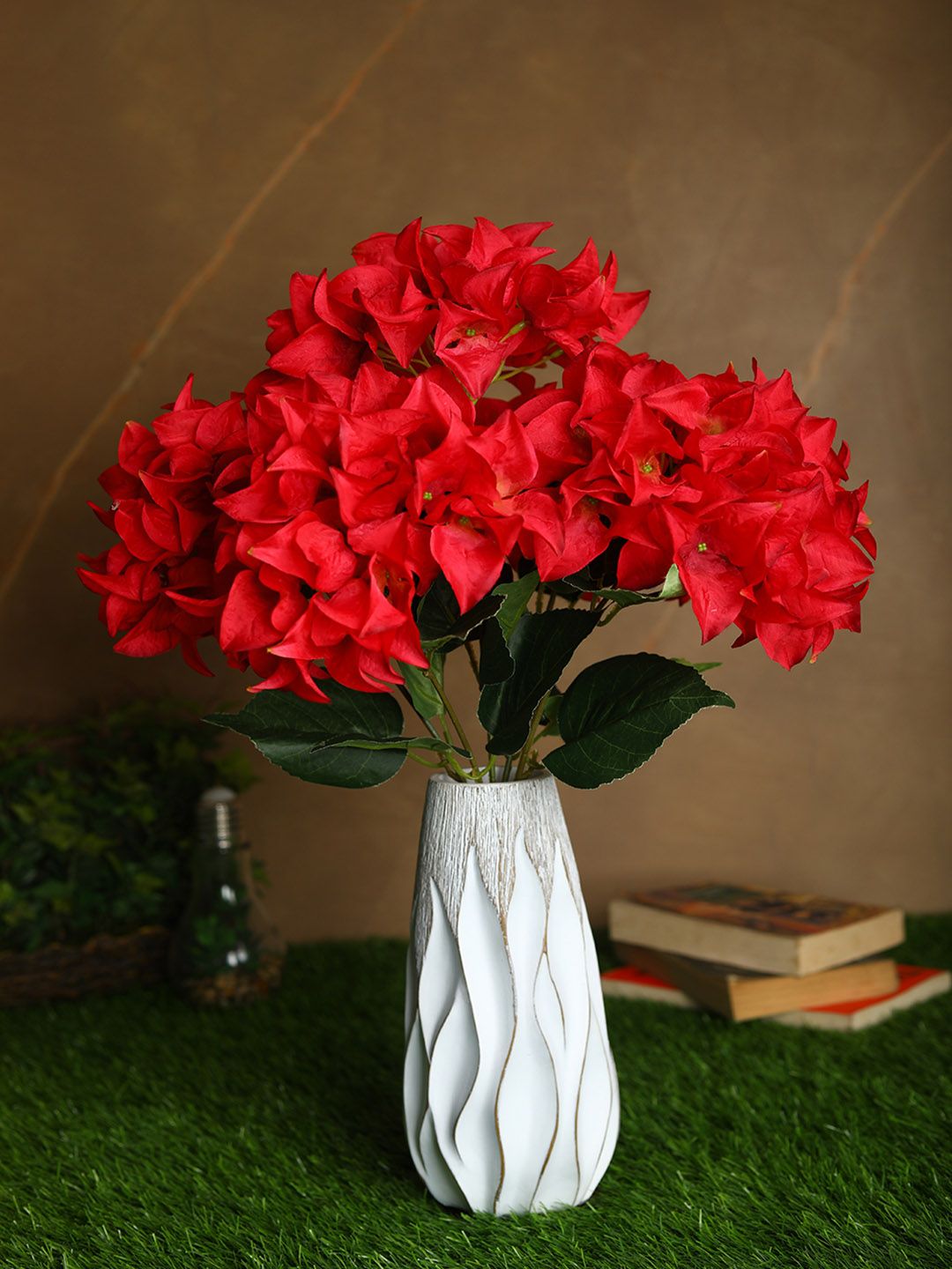 PolliNation Red & Green Beautiful Artificial Bougainvillea Flower Bunch Price in India