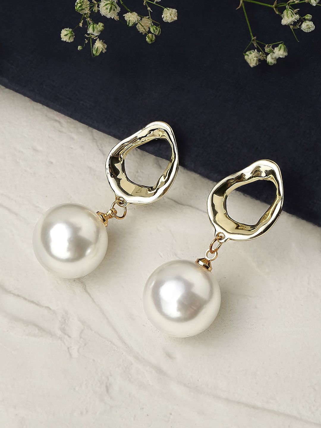 TOKYO TALKIES X rubans FASHION ACCESSORIES Gold-Plated & Off-White Contemporary Earrings Price in India