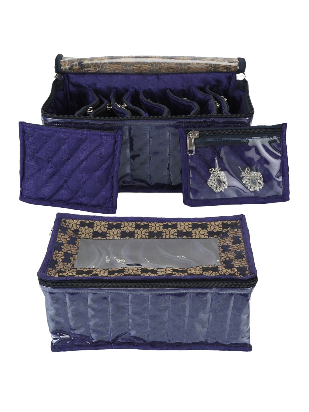 Kuber Industries Blue Solid 2 Pieces Jewellery Organizers With 10 Pouches Price in India
