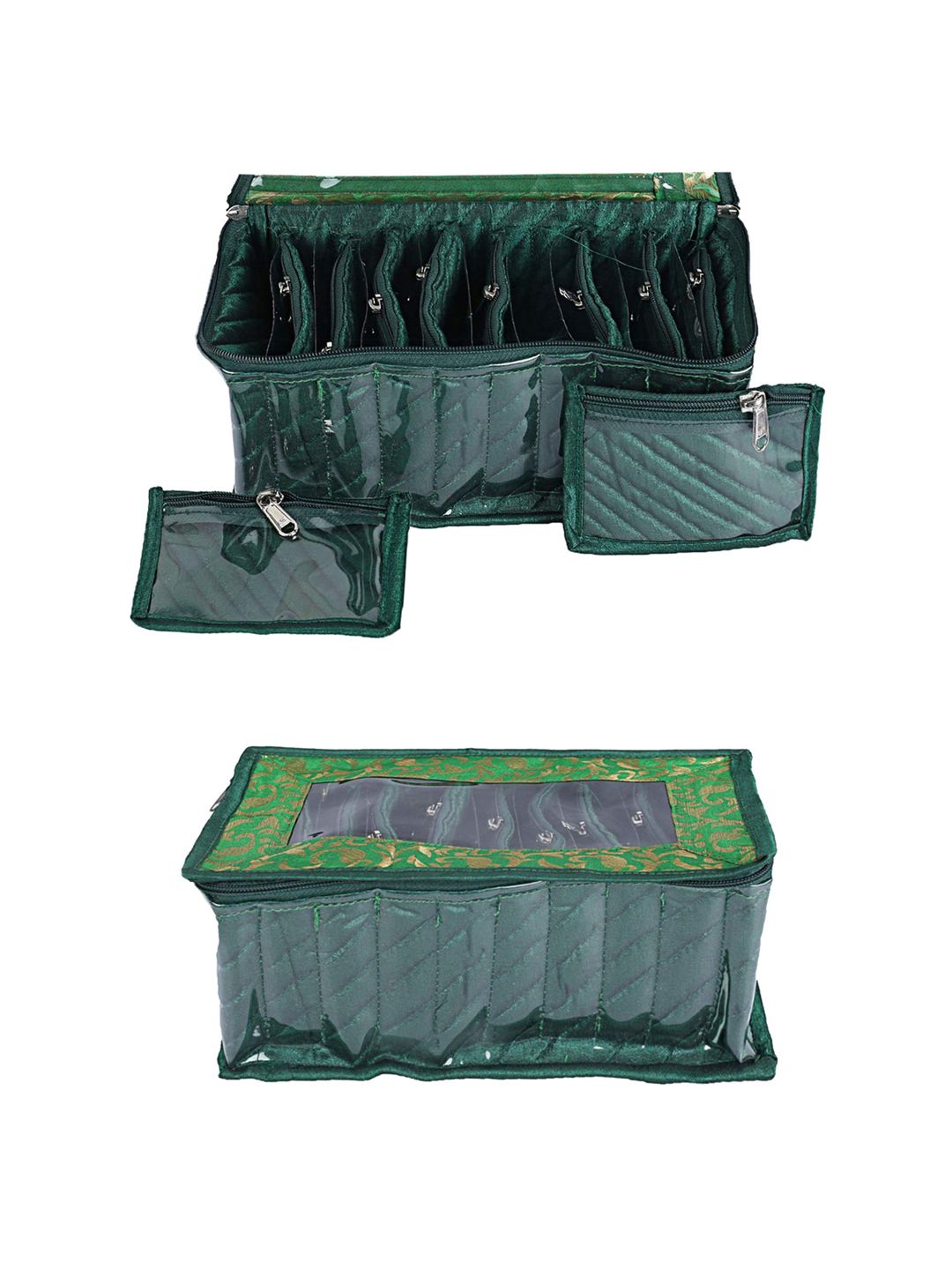 Kuber Industries Green Solid 2 Pieces Jewellery Organizers With 10 Pouches Price in India