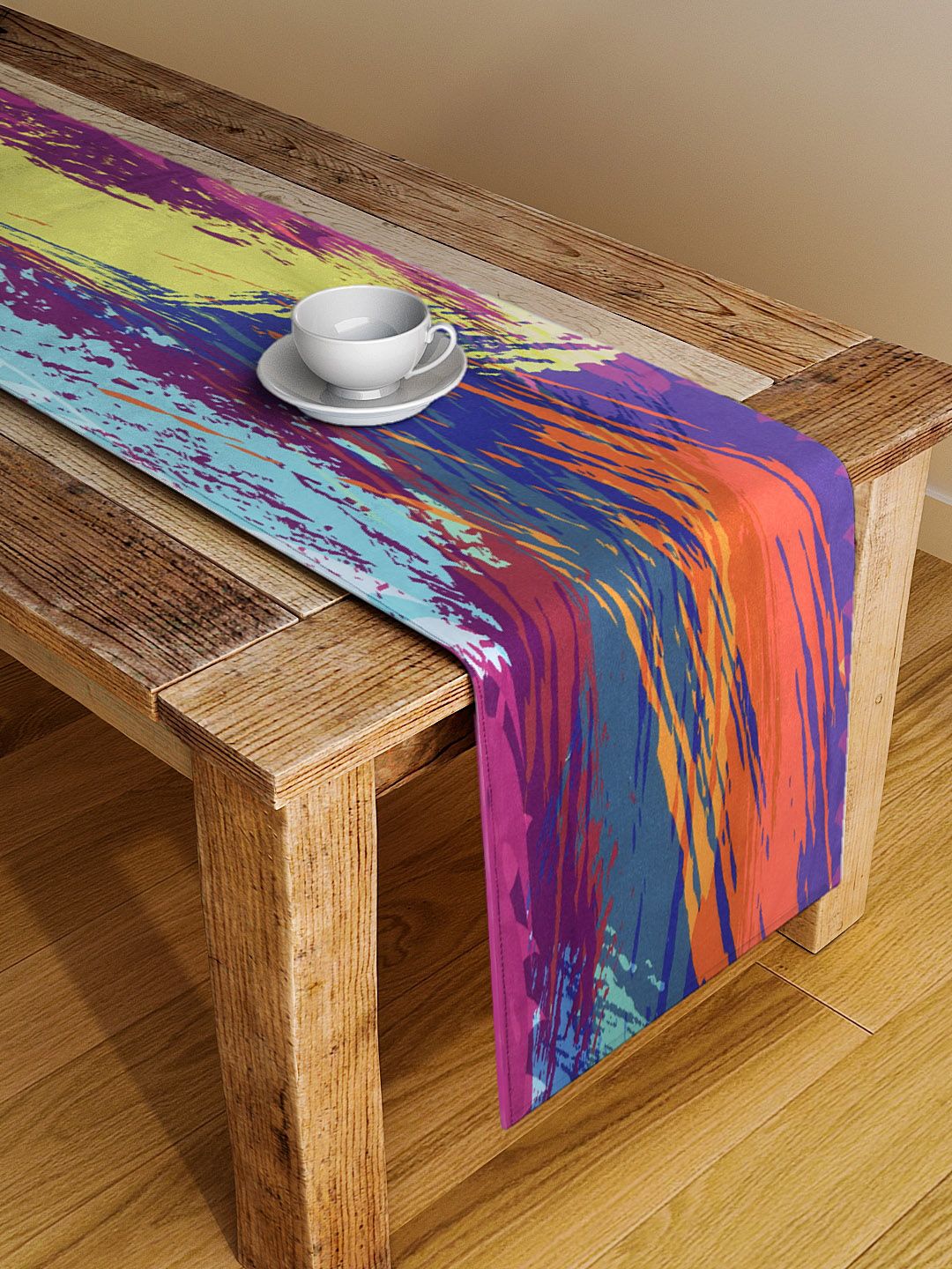 Alina decor Blue & Orange Abstract Digital Printed Table Runner Price in India