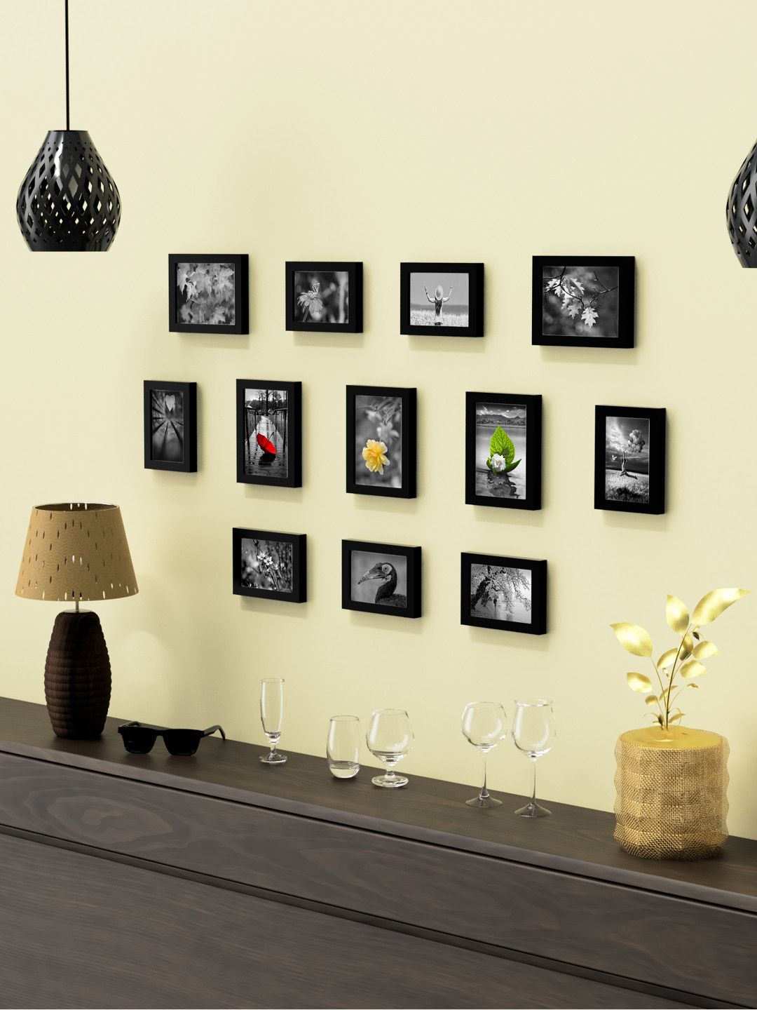 Aura Set Of 12 Black Solid Collage Photo Frames Price in India